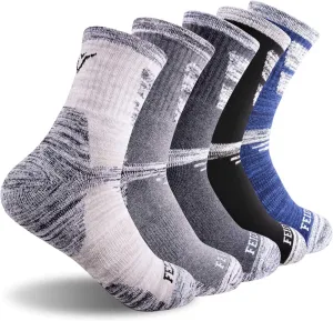 FEIDEER Men's Hiking Walking Socks, Multi-pack Wicking Cushioned Outdoor Recreation Quarter Crew Socks