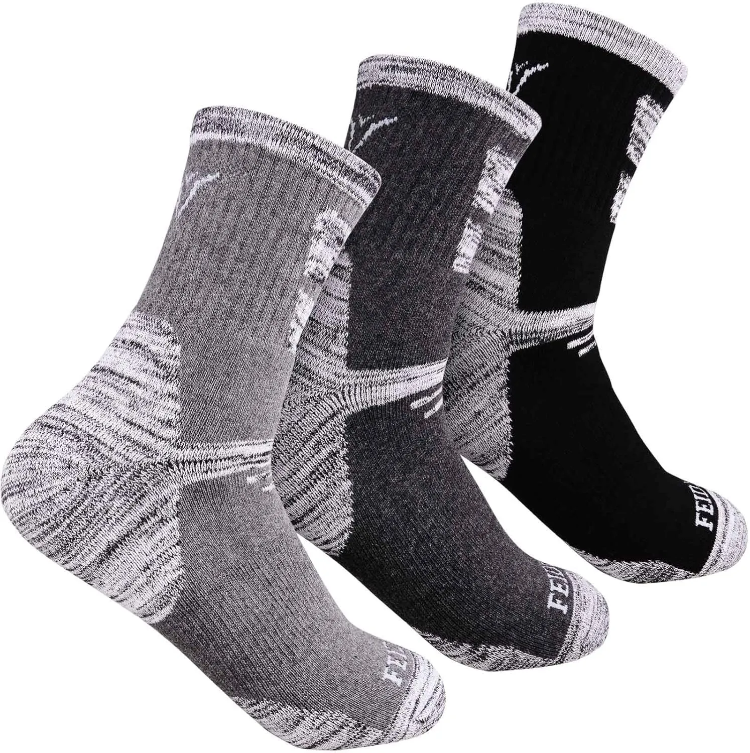 FEIDEER Men's Hiking Walking Socks, Multi-pack Wicking Cushioned Outdoor Recreation Quarter Crew Socks