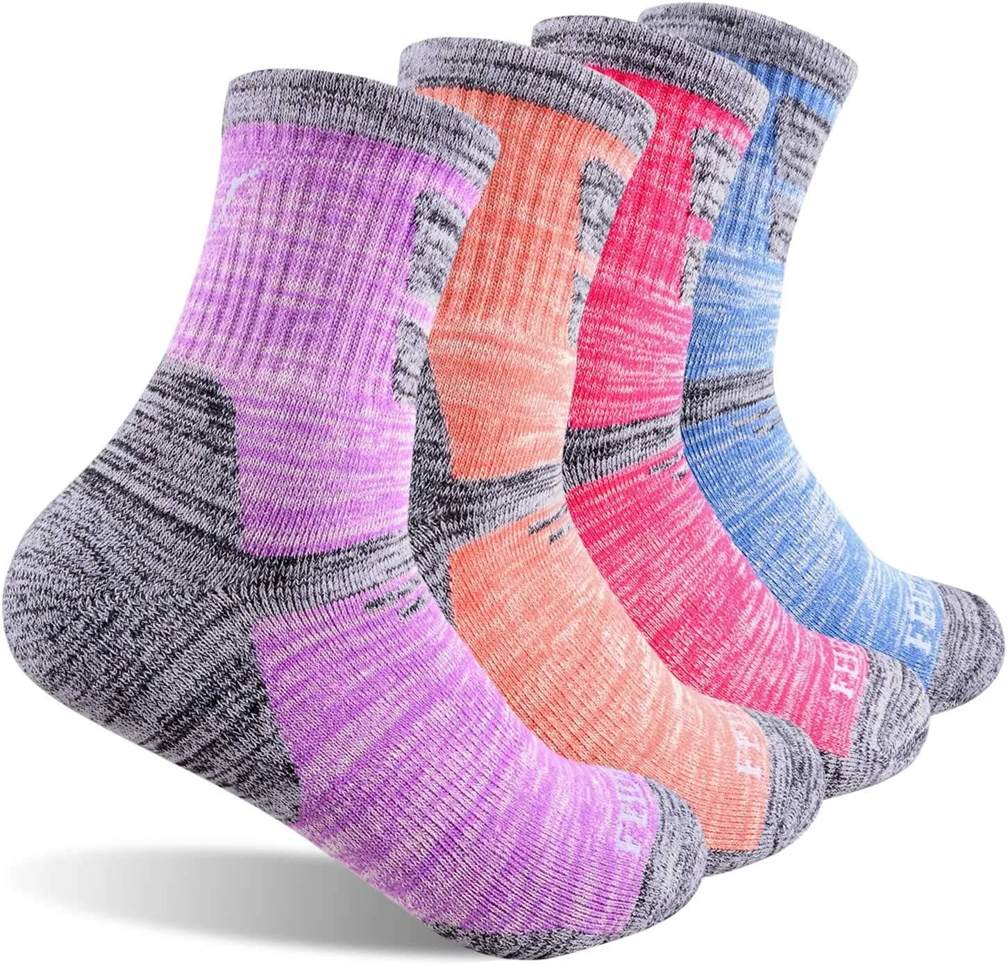 FEIDEER Women's Hiking Walking Socks, 4-Pack Outdoor Recreation Socks Wicking Cushion Crew Socks