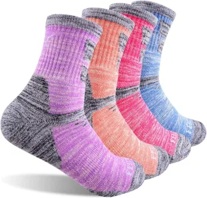FEIDEER Women's Hiking Walking Socks, 4-Pack Outdoor Recreation Socks Wicking Cushion Crew Socks