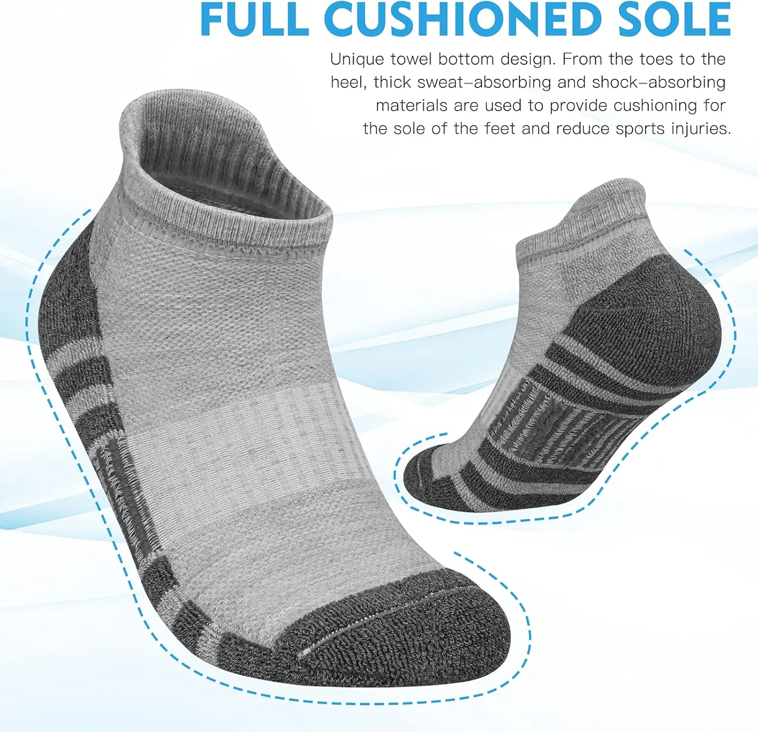 Felicigeely Ankle Athletic Running Socks Low Cut Sports Socks Breathable Cushioned Tab Socks for Men Women 6 Pairs