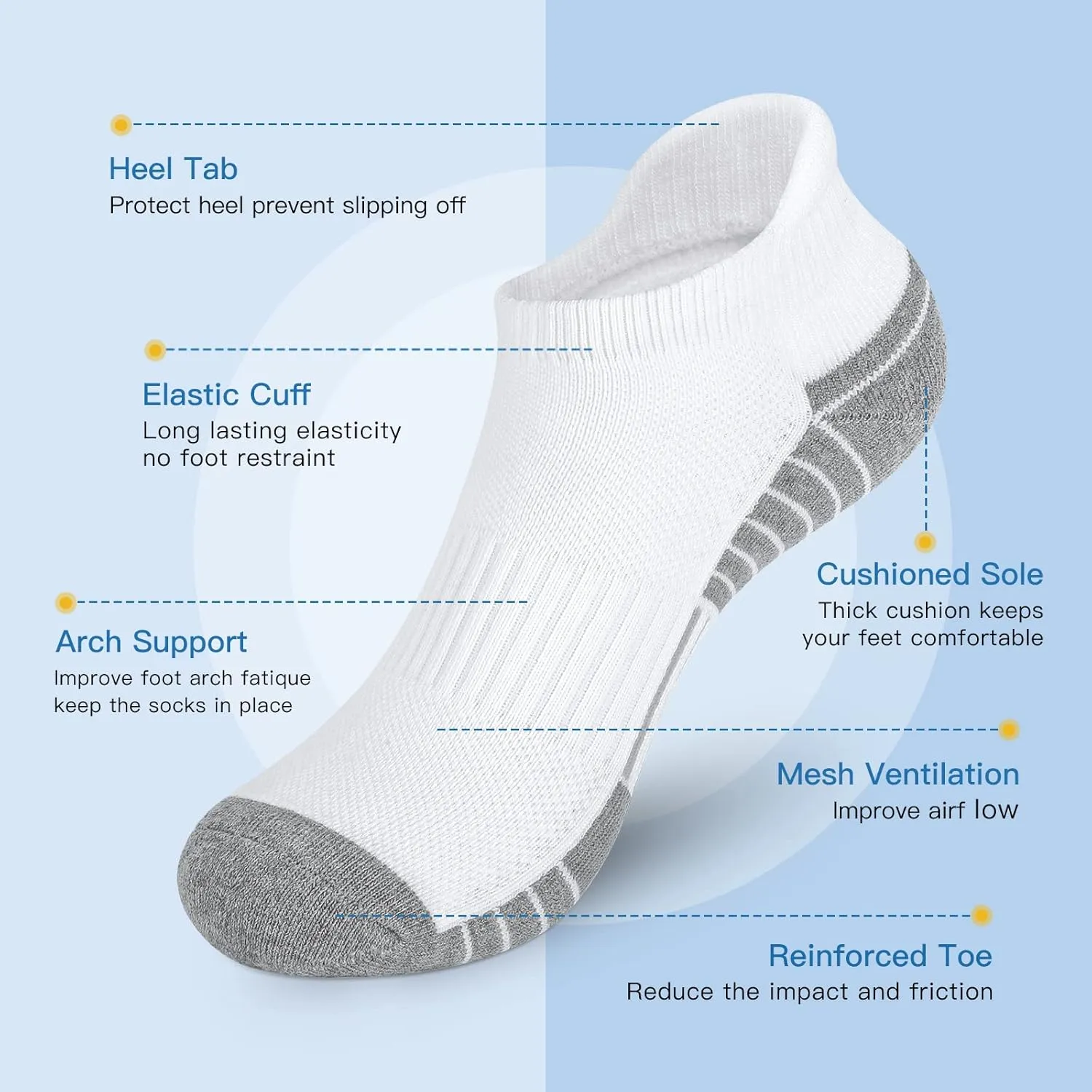 Felicigeely Ankle Athletic Running Socks Low Cut Sports Socks Breathable Cushioned Tab Socks for Men Women 6 Pairs