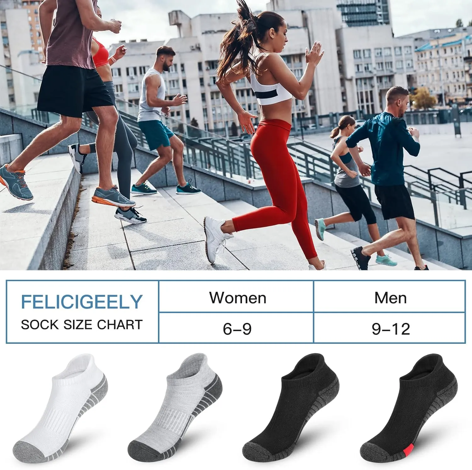 Felicigeely Ankle Athletic Running Socks Low Cut Sports Socks Breathable Cushioned Tab Socks for Men Women 6 Pairs