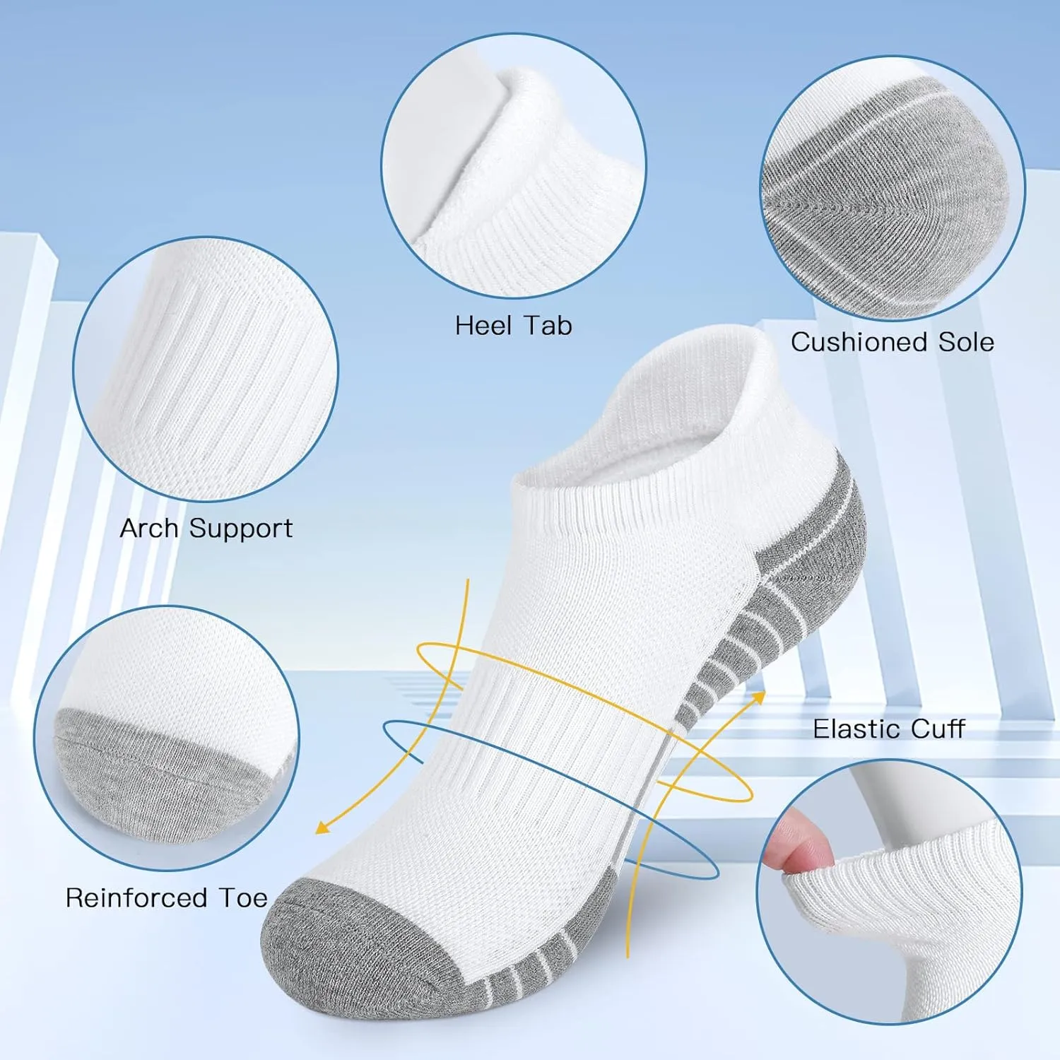 Felicigeely Ankle Athletic Running Socks Low Cut Sports Socks Breathable Cushioned Tab Socks for Men Women 6 Pairs
