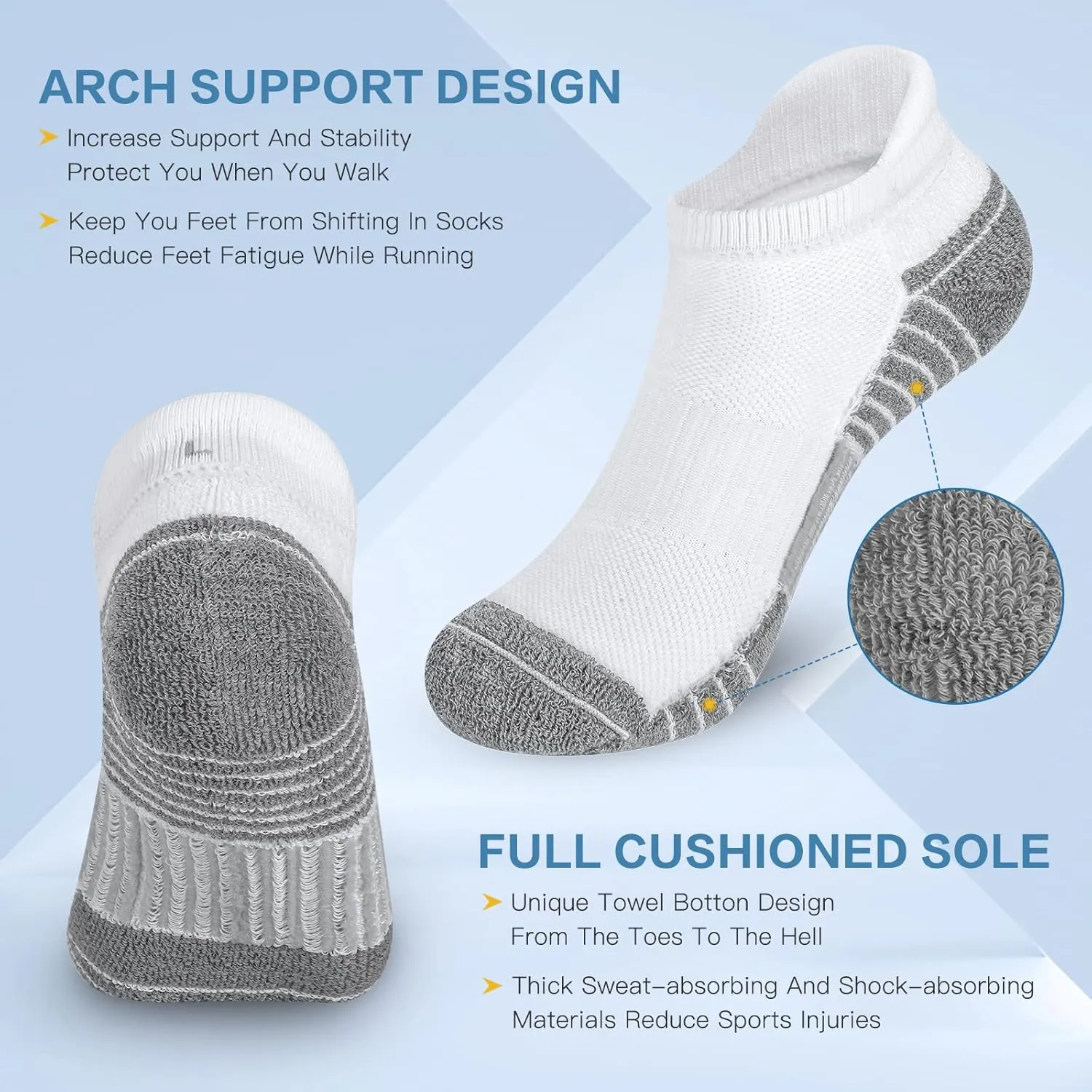 Felicigeely Ankle Athletic Running Socks Low Cut Sports Socks Breathable Cushioned Tab Socks for Men Women 6 Pairs