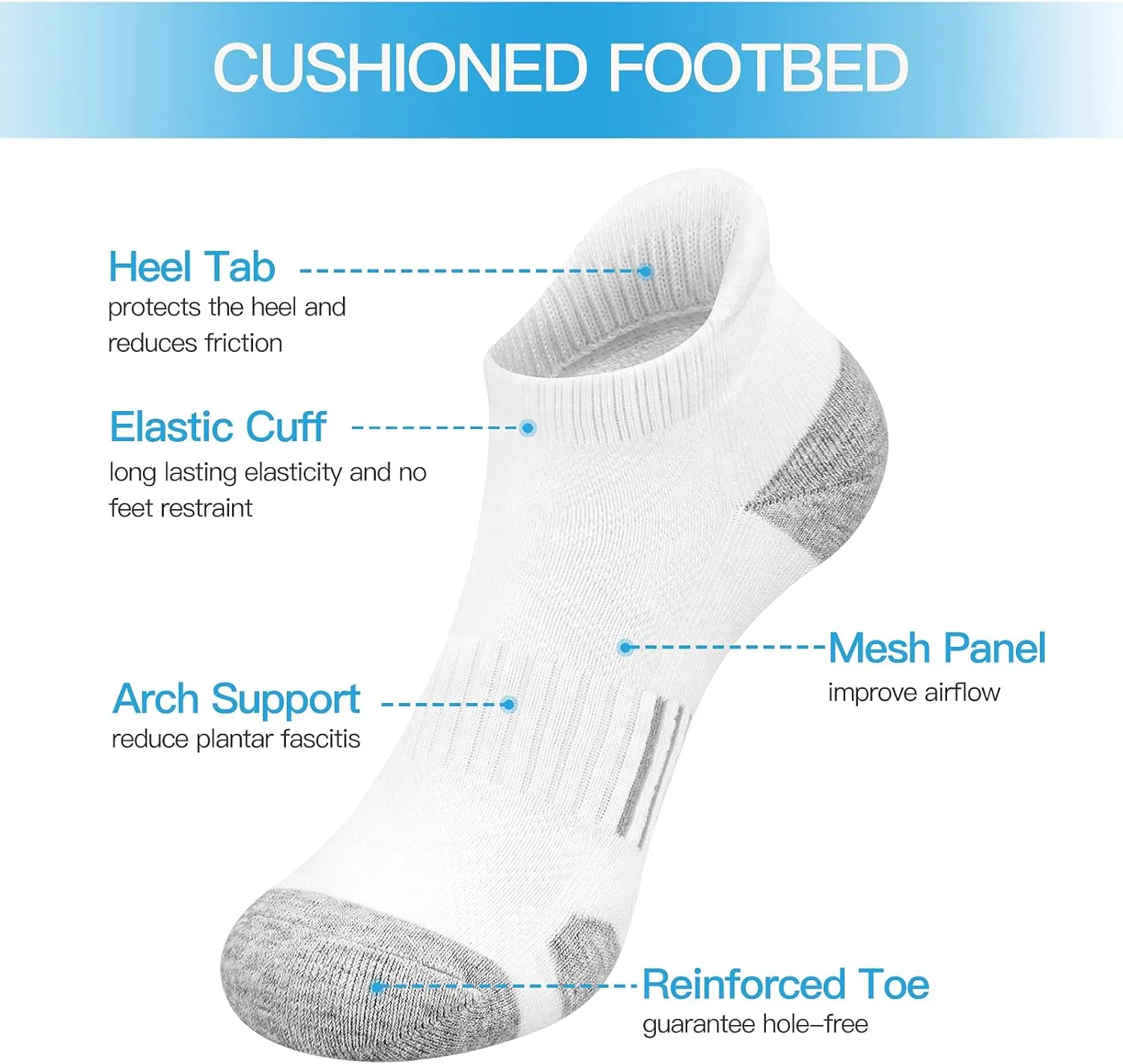 Felicigeely Ankle Athletic Running Socks Low Cut Sports Socks Breathable Cushioned Tab Socks for Men Women 6 Pairs