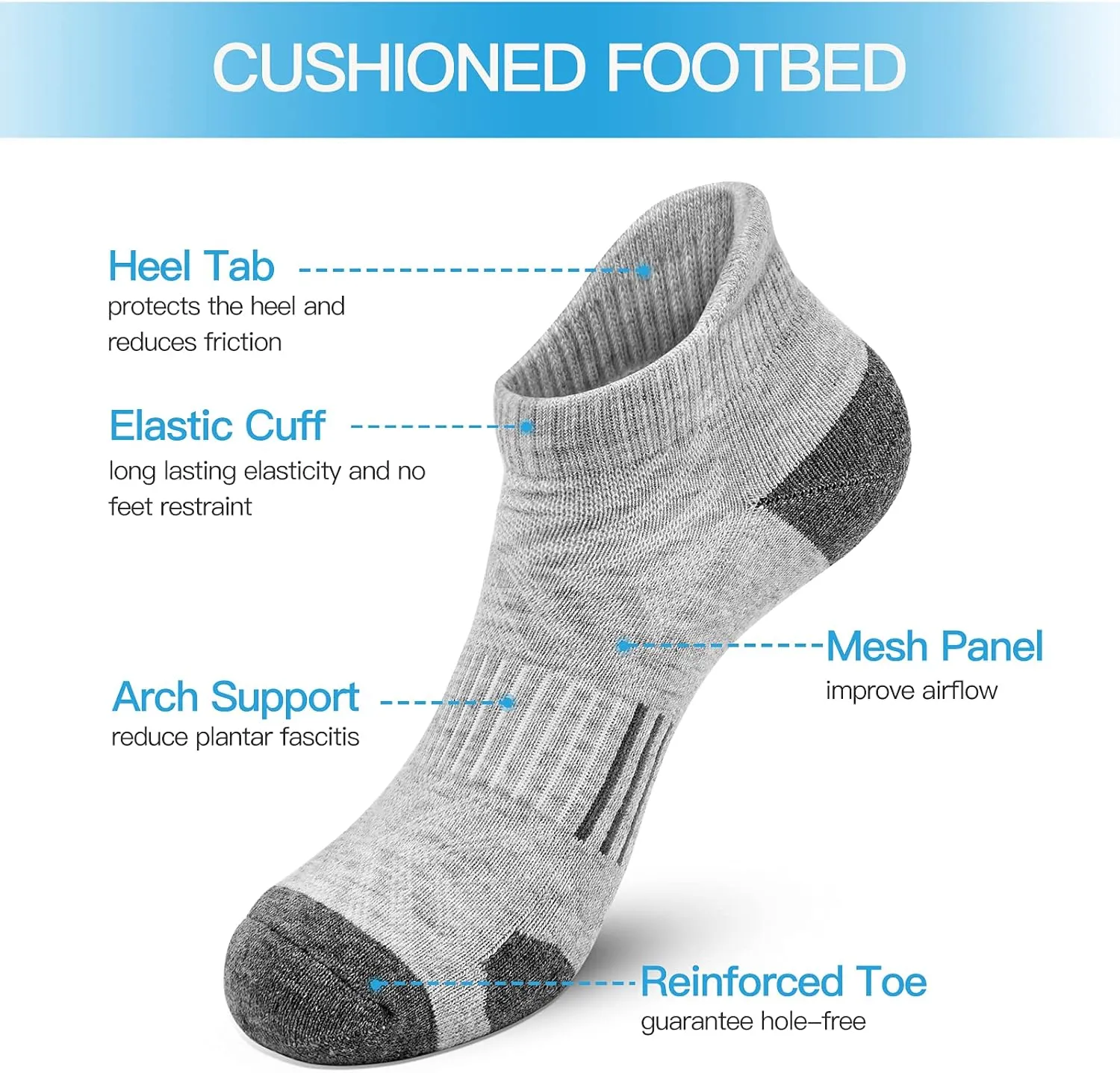 Felicigeely Ankle Athletic Running Socks Low Cut Sports Socks Breathable Cushioned Tab Socks for Men Women 6 Pairs