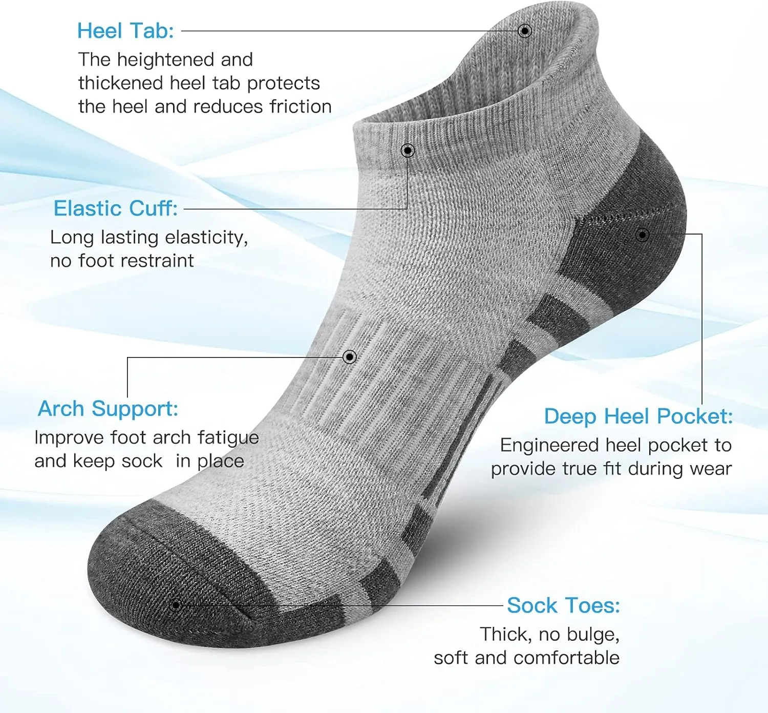 Felicigeely Ankle Athletic Running Socks Low Cut Sports Socks Breathable Cushioned Tab Socks for Men Women 6 Pairs