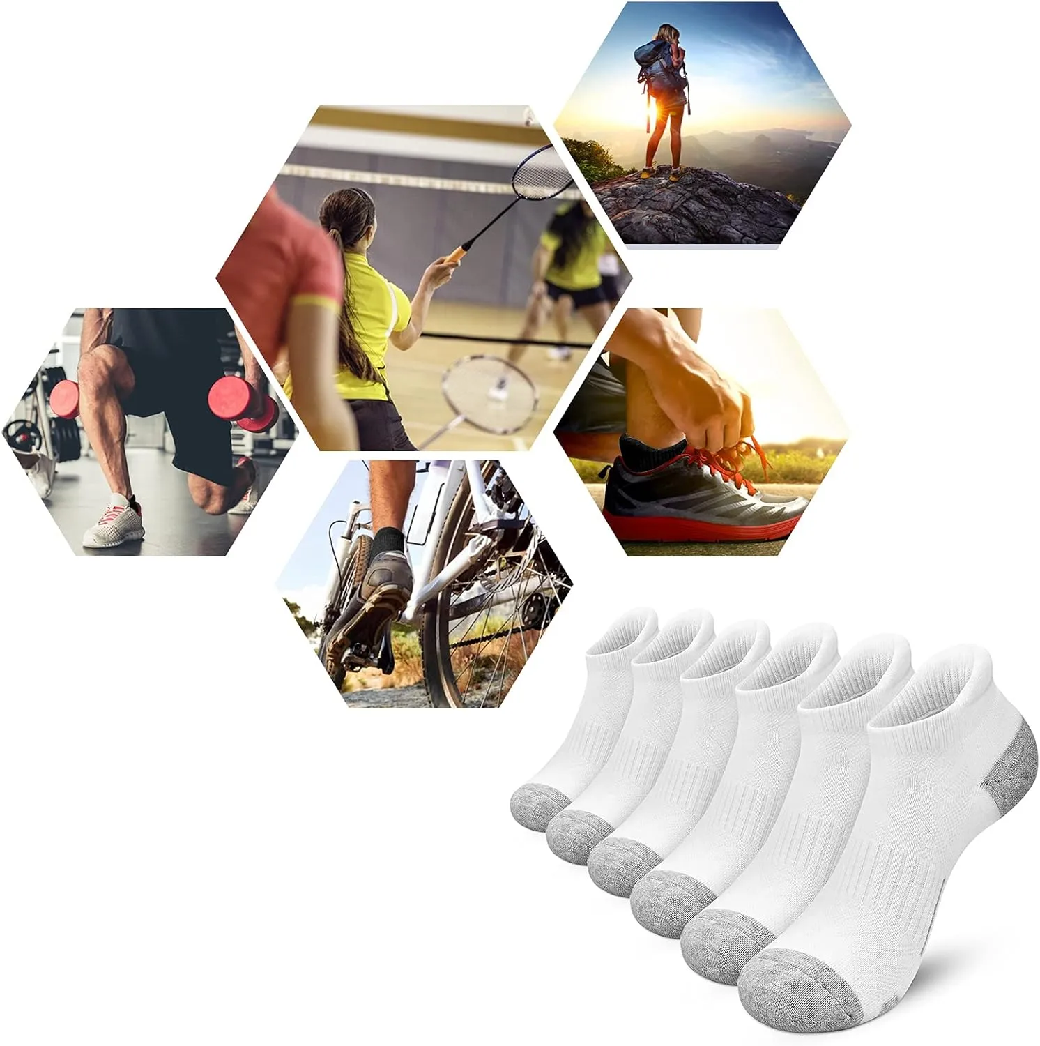 Felicigeely Ankle Athletic Running Socks Low Cut Sports Socks Breathable Cushioned Tab Socks for Men Women 6 Pairs