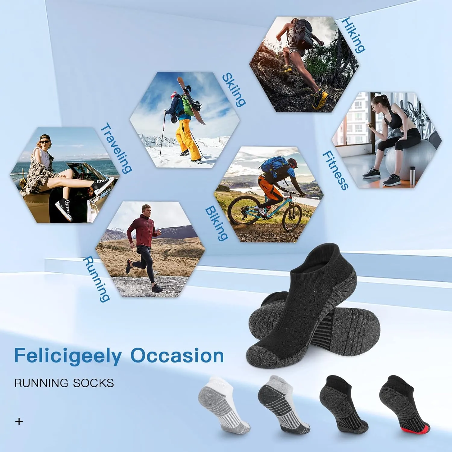 Felicigeely Ankle Athletic Running Socks Low Cut Sports Socks Breathable Cushioned Tab Socks for Men Women 6 Pairs