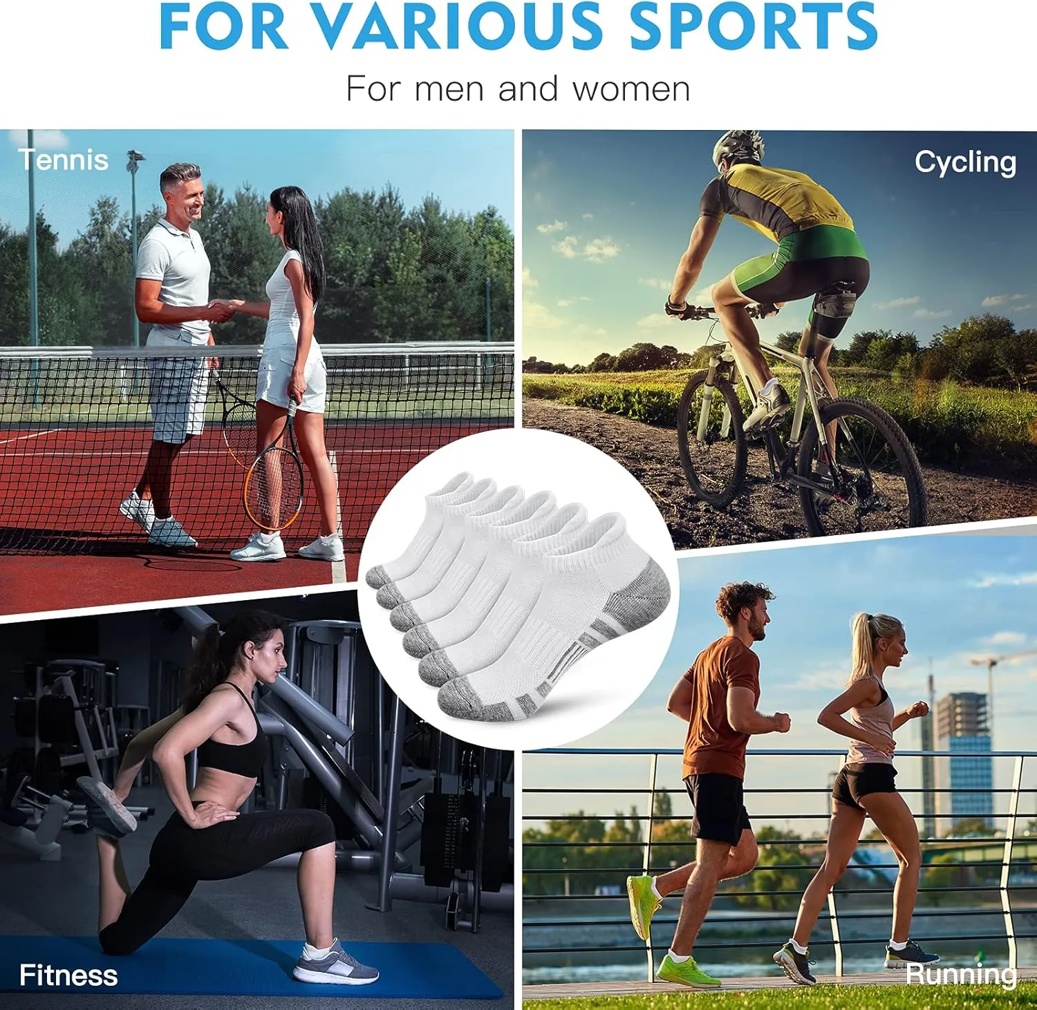 Felicigeely Ankle Athletic Running Socks Low Cut Sports Socks Breathable Cushioned Tab Socks for Men Women 6 Pairs