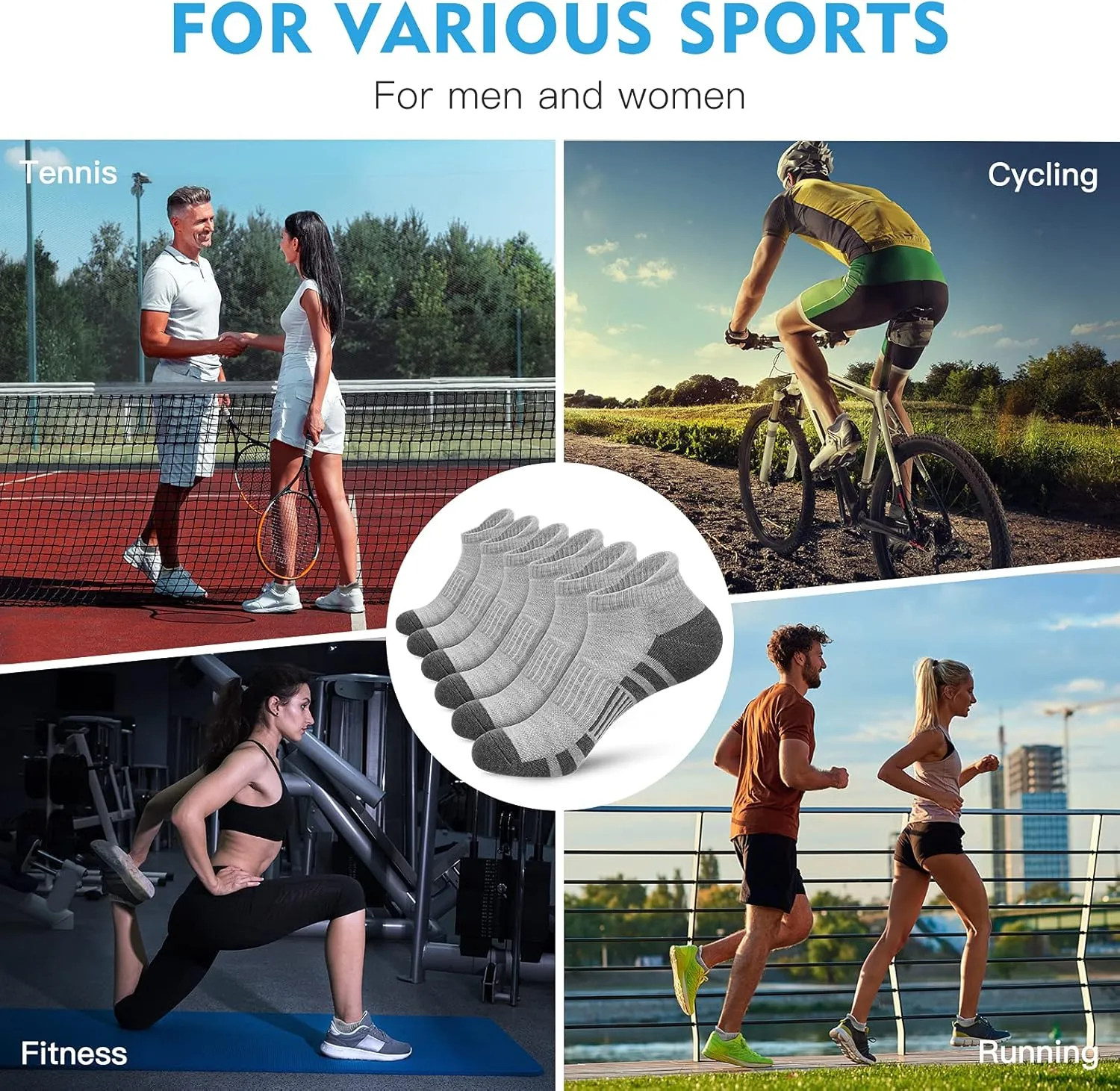 Felicigeely Ankle Athletic Running Socks Low Cut Sports Socks Breathable Cushioned Tab Socks for Men Women 6 Pairs
