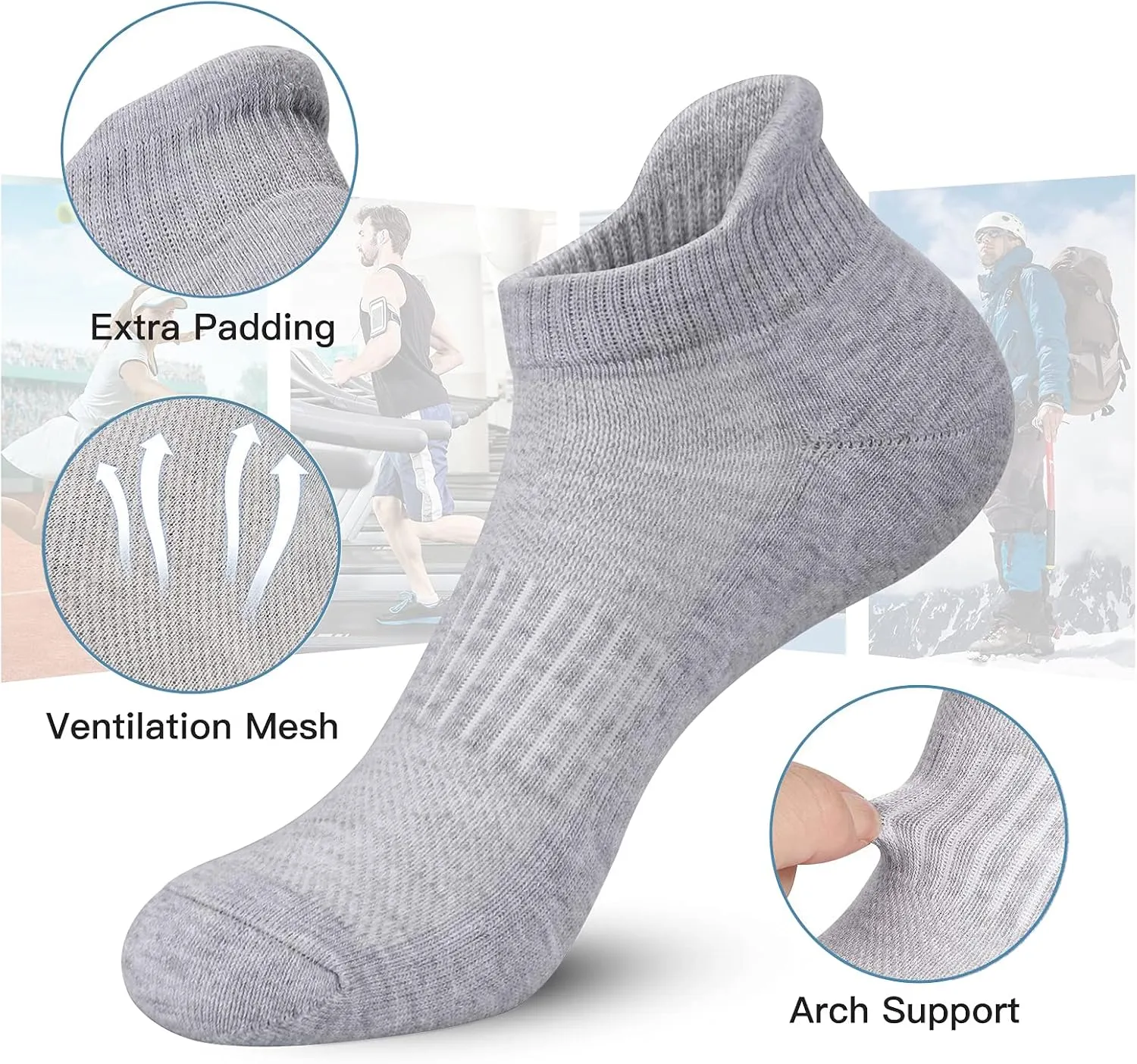 Felicigeely Ankle Athletic Running Socks Low Cut Sports Socks Breathable Cushioned Tab Socks for Men Women 6 Pairs