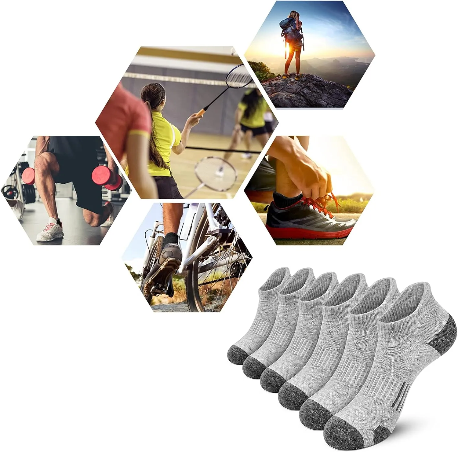 Felicigeely Ankle Athletic Running Socks Low Cut Sports Socks Breathable Cushioned Tab Socks for Men Women 6 Pairs