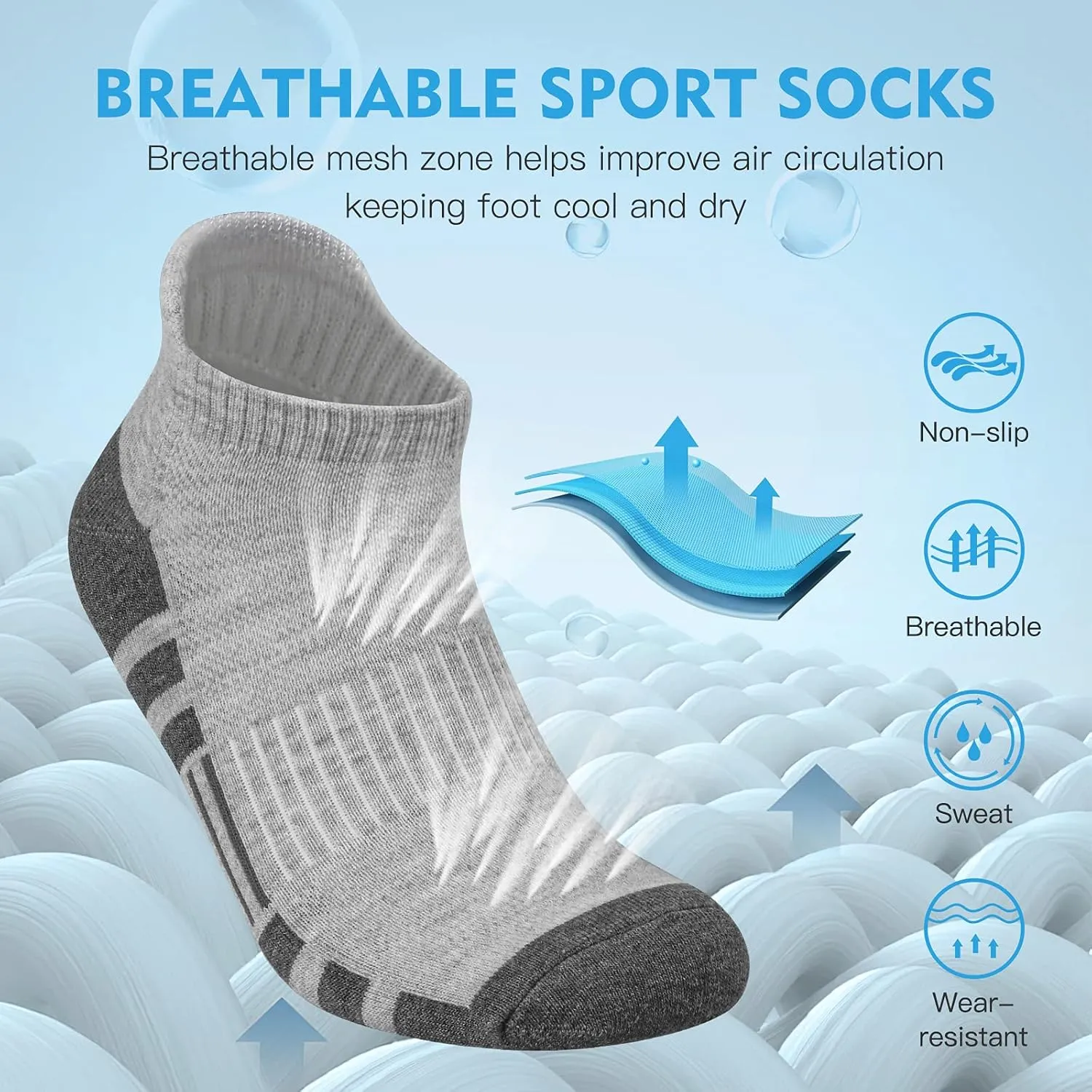 Felicigeely Ankle Athletic Running Socks Low Cut Sports Socks Breathable Cushioned Tab Socks for Men Women 6 Pairs