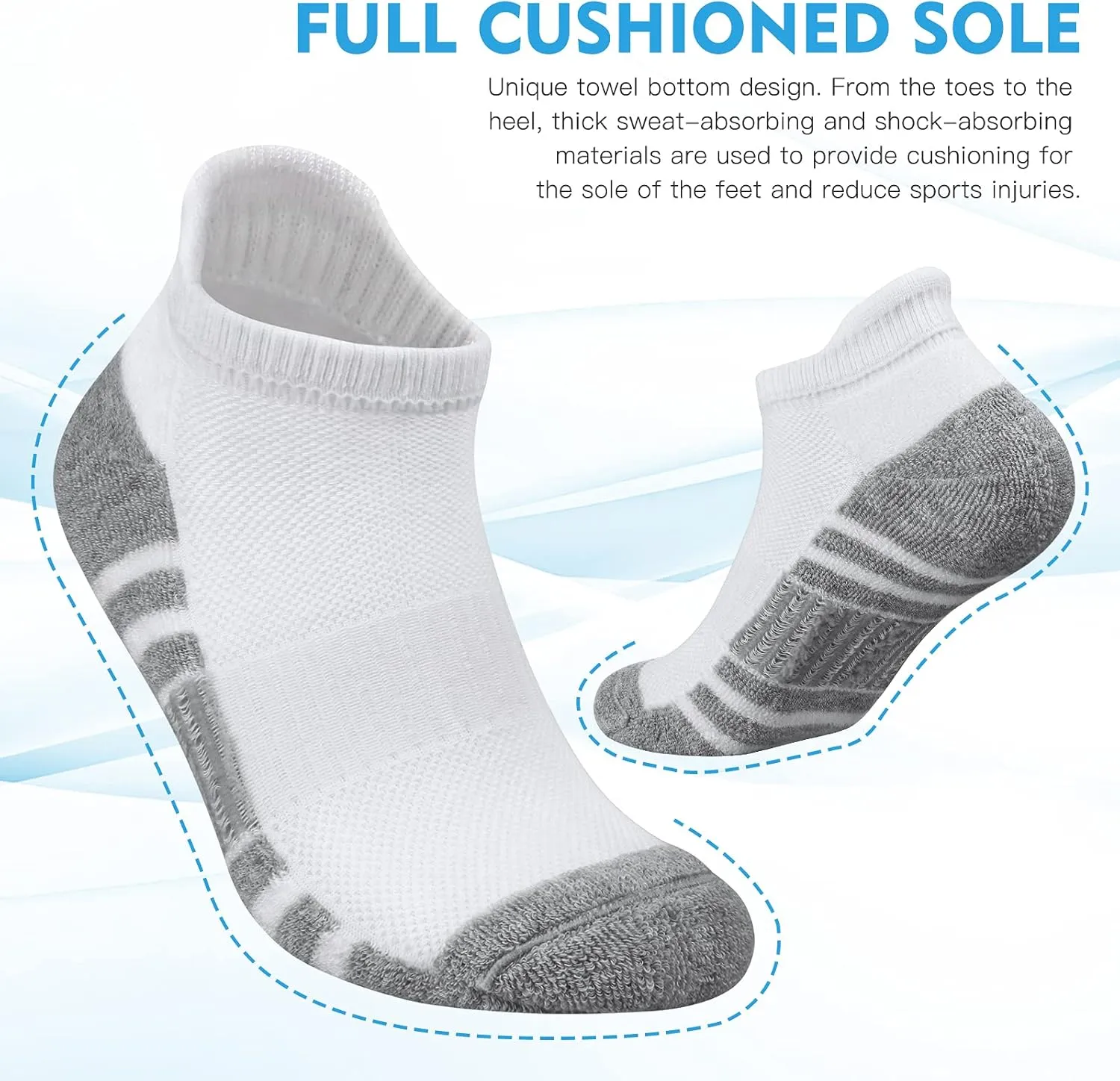 Felicigeely Ankle Athletic Running Socks Low Cut Sports Socks Breathable Cushioned Tab Socks for Men Women 6 Pairs