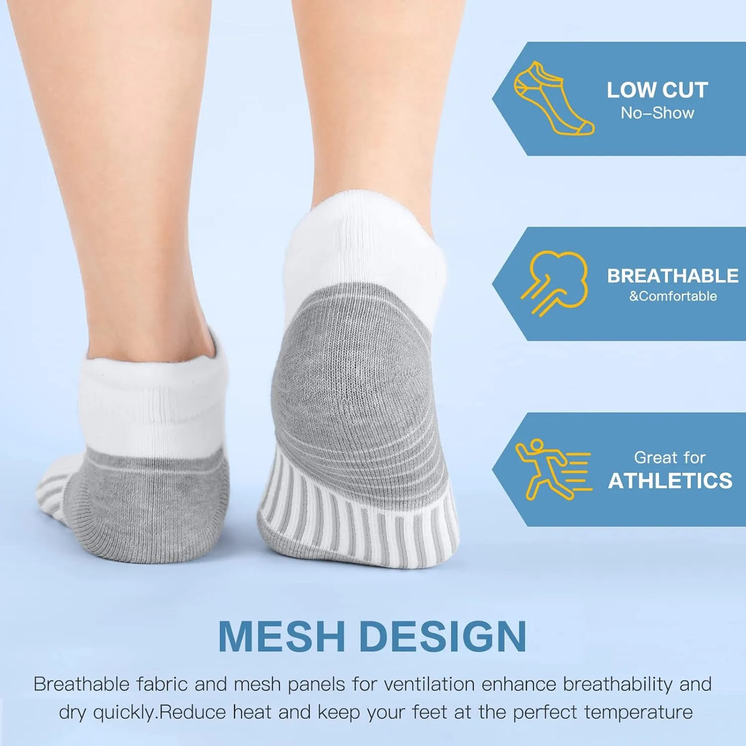 Felicigeely Ankle Athletic Running Socks Low Cut Sports Socks Breathable Cushioned Tab Socks for Men Women 6 Pairs