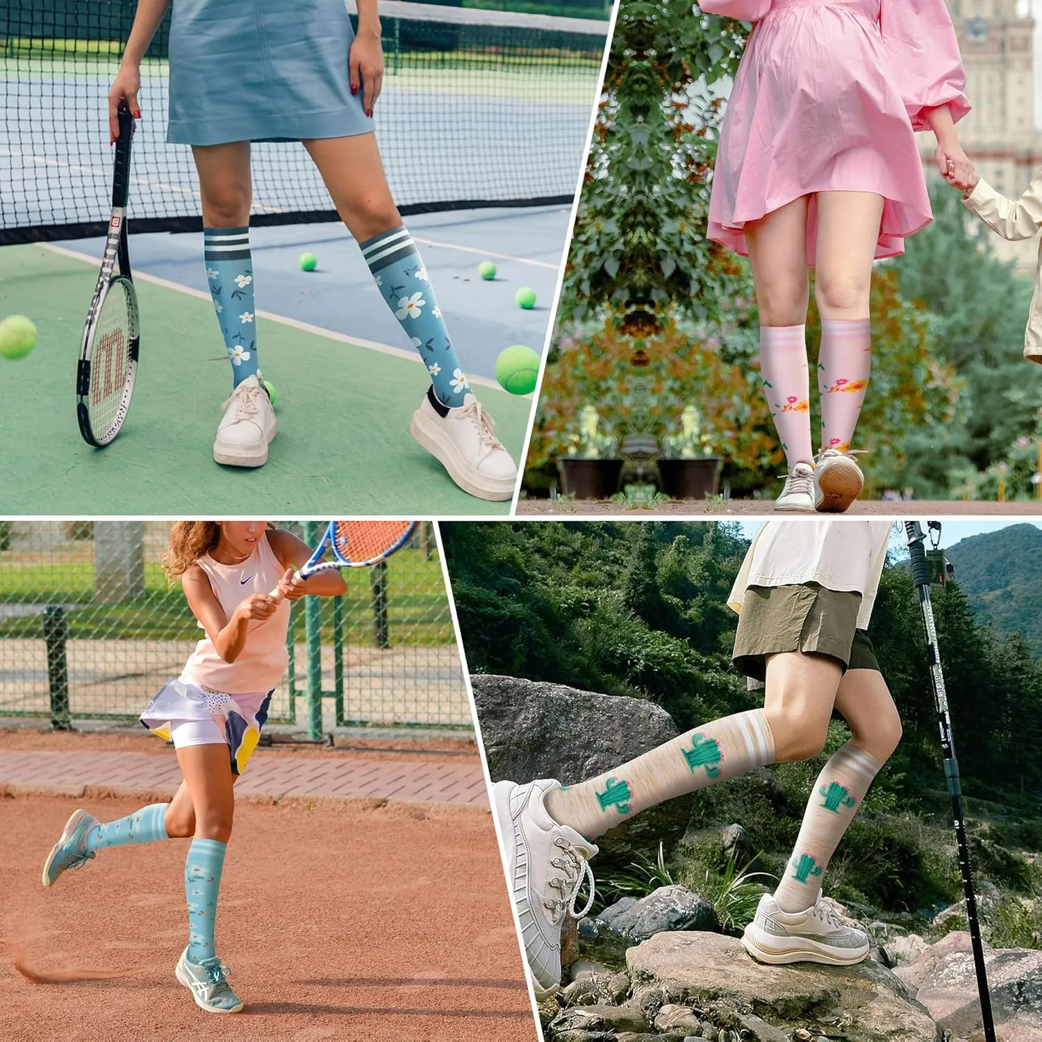 fenglaoda Compression Socks Women Men 4 Pairs, Knee High Support Socks for Running, Sports, Travel, Flight, Nurse