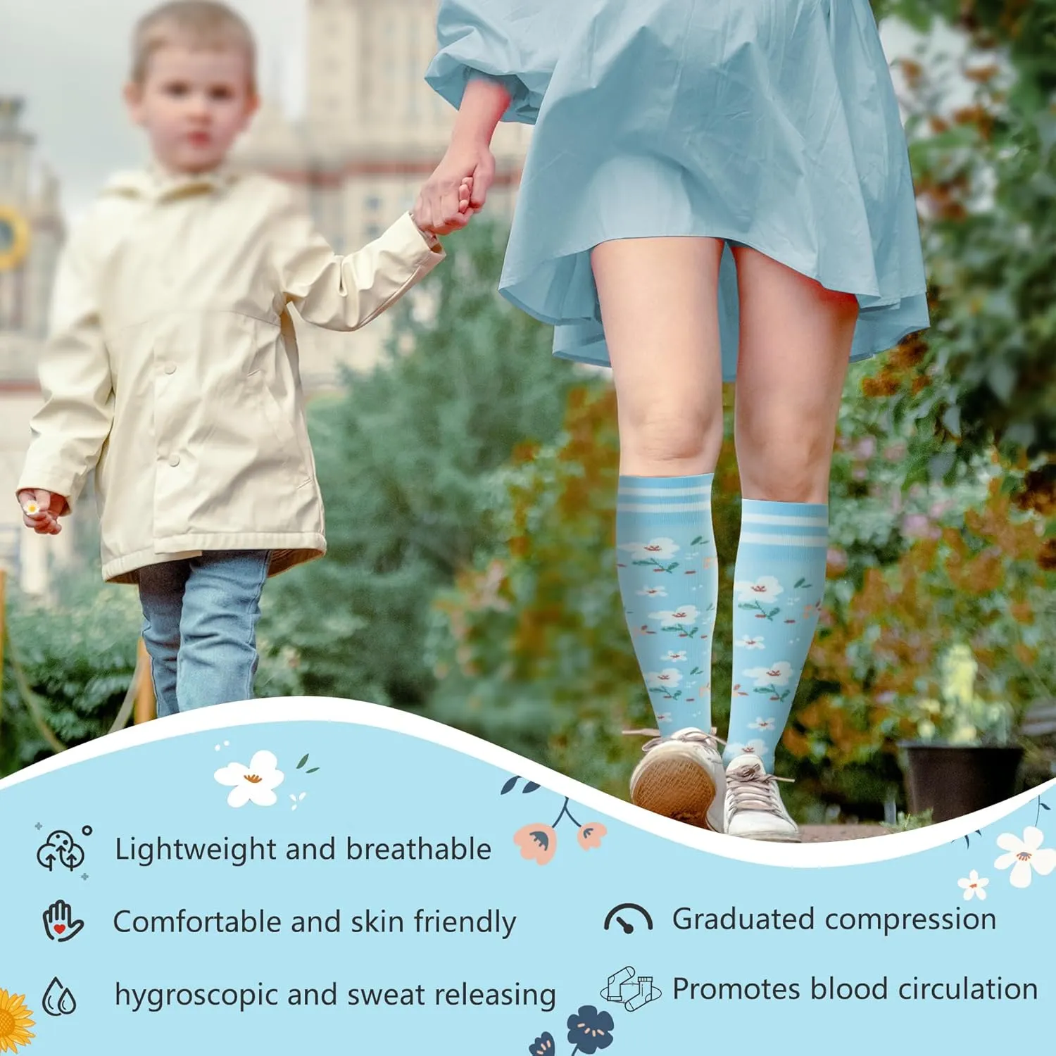 fenglaoda Compression Socks Women Men 4 Pairs, Knee High Support Socks for Running, Sports, Travel, Flight, Nurse