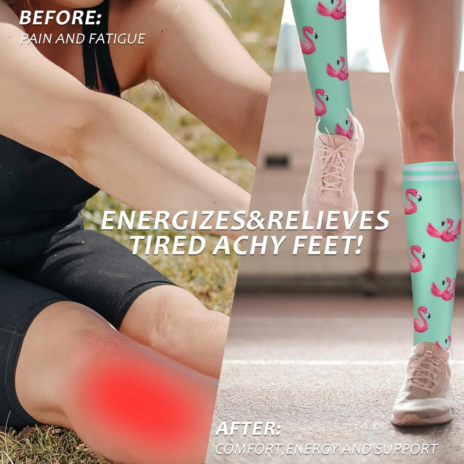 fenglaoda Compression Socks Women Men 6 Pairs, Knee High Best Support Circulation Socks for Running, Travel, Flight, Nurse