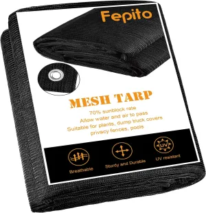FEPITO 70% Heavy-Duty Mesh Tarp 8ftx16ft Black Shade Cloth Mesh Shade Net Cover for Plant Greenhouse,Patio, Fences, Garden, Dump Trucks
