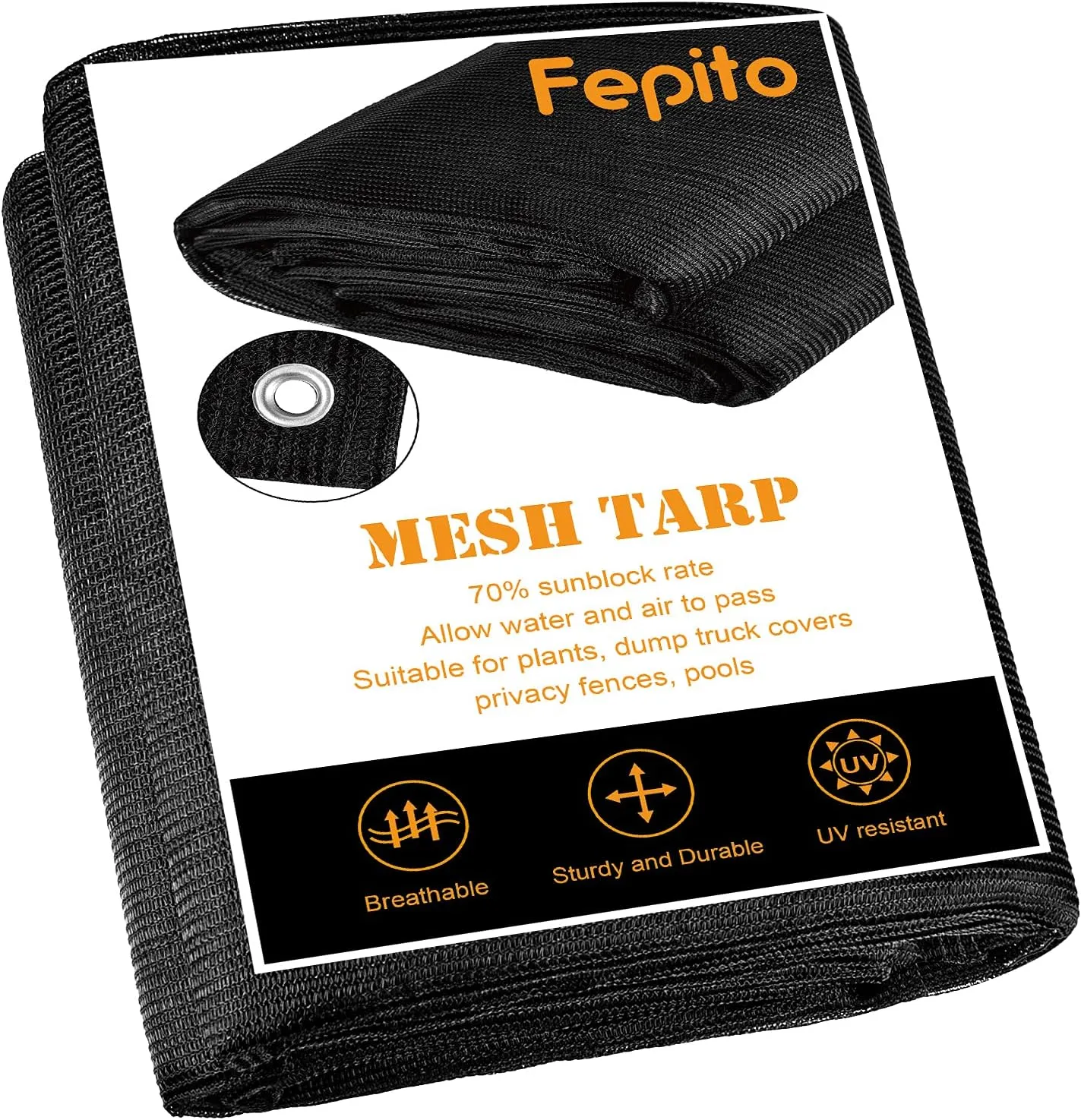 FEPITO 70% Heavy-Duty Mesh Tarp 8ftx16ft Black Shade Cloth Mesh Shade Net Cover for Plant Greenhouse,Patio, Fences, Garden, Dump Trucks