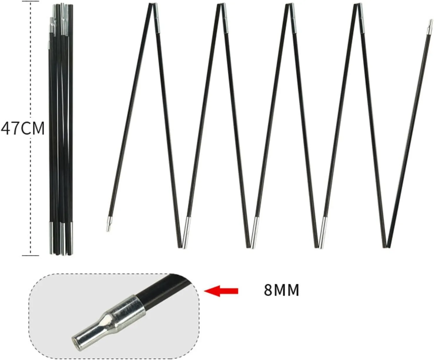 Fibreglass Tent Poles Replacement, Pre Assembled Black Tent Poles, Lightweight Replacement Tent Poles for Hiking, Backpacking