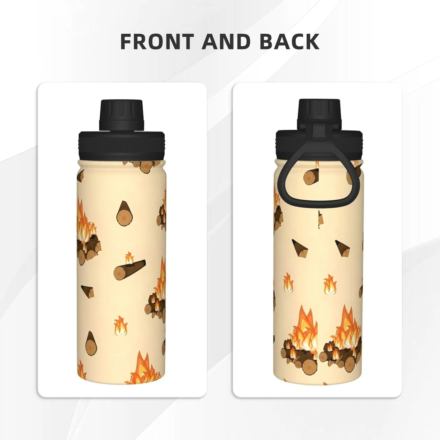 Fire and Wood Sports Water Bottle 18 Oz Stainless Steel Sports Insulated Kettle for Travel Outdoor Gym