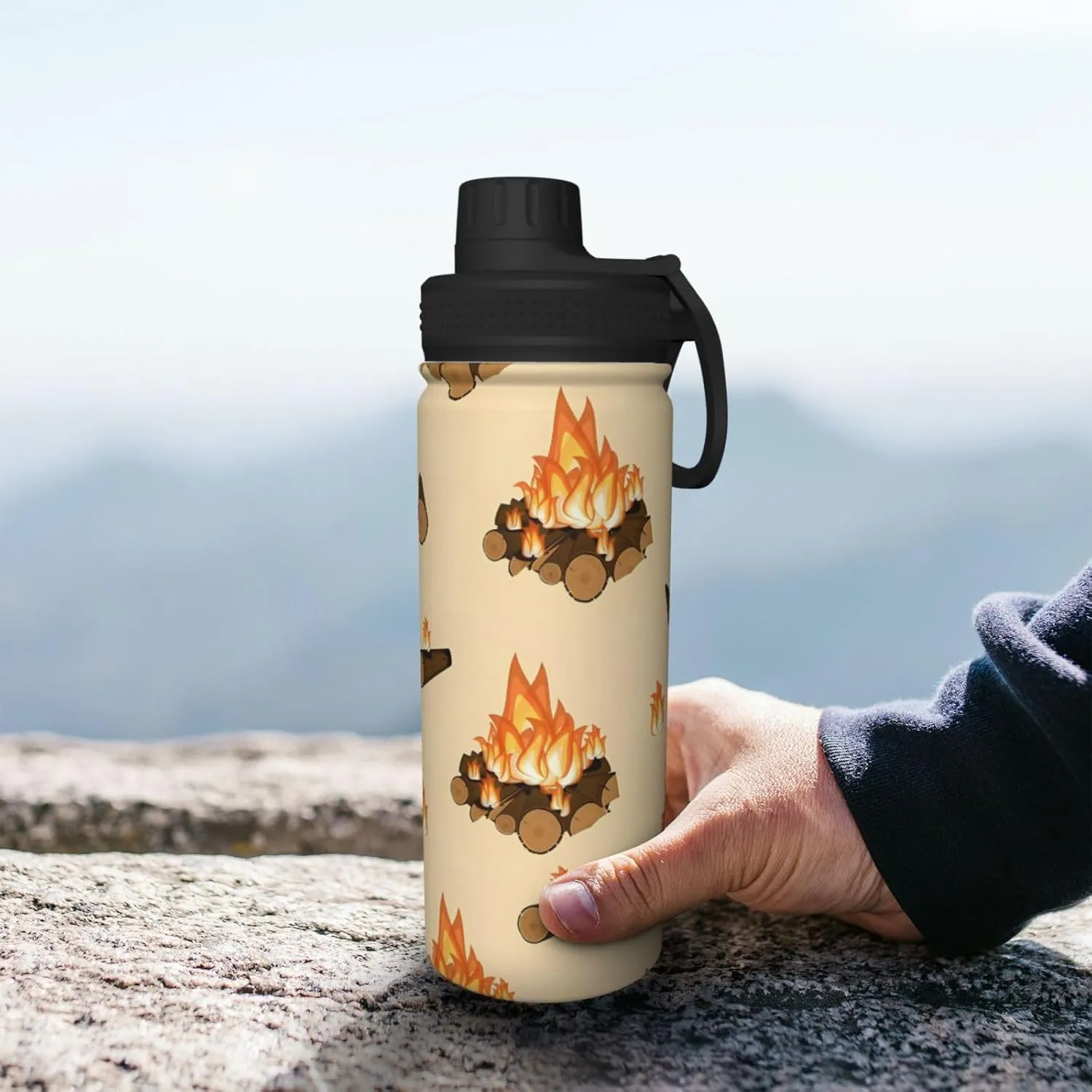 Fire and Wood Sports Water Bottle 18 Oz Stainless Steel Sports Insulated Kettle for Travel Outdoor Gym