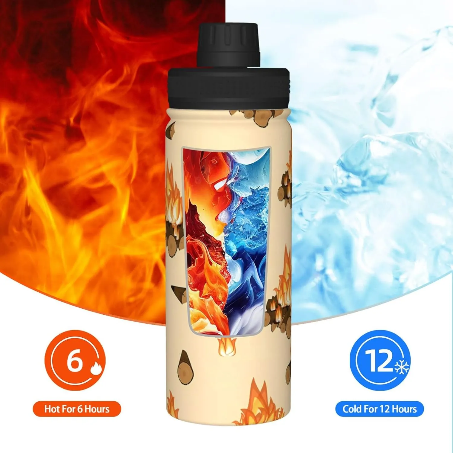 Fire and Wood Sports Water Bottle 18 Oz Stainless Steel Sports Insulated Kettle for Travel Outdoor Gym