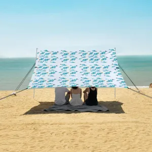 Fish Trendy Pattern Beach Canopy Tent Anti-UV & Wind Resistant, Blue Camping Sun Shelter Easy Setup Portable,Outdoor Shade Tents with Sandbags,Sand Shovels,Ground Pegs & Stability Poles