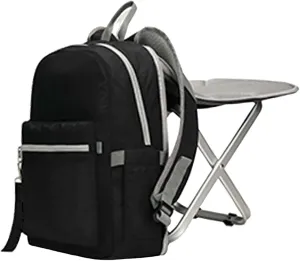Fishing Backpack Chairs Folding Chair Seat Daypack Compact for Outdoor, Black, 40cmx32cmx12cm