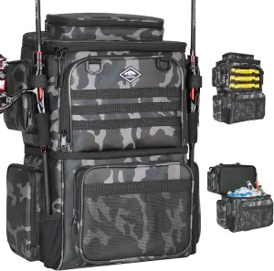 Fishing Tackle Backpack with Cooler Bag, Waterproof Fishing Bag with 2 Rod Holders, 53L-Large Fishing Backpacks with Bottle Holder & Coolers, Fishing Equipment for Beginner Fishing, Camping, Hiking