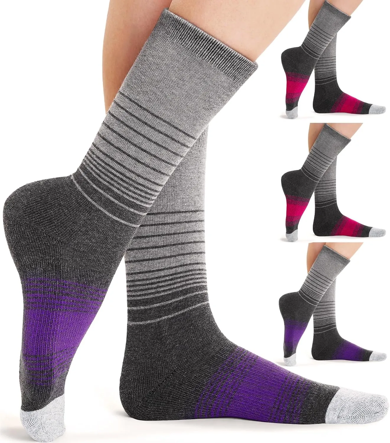 FITRELL 4 Pack Women's Merino Wool Hiking Socks Wicking Cushioned Warm Thermal Walking Boot Crew Socks Woollen Socks