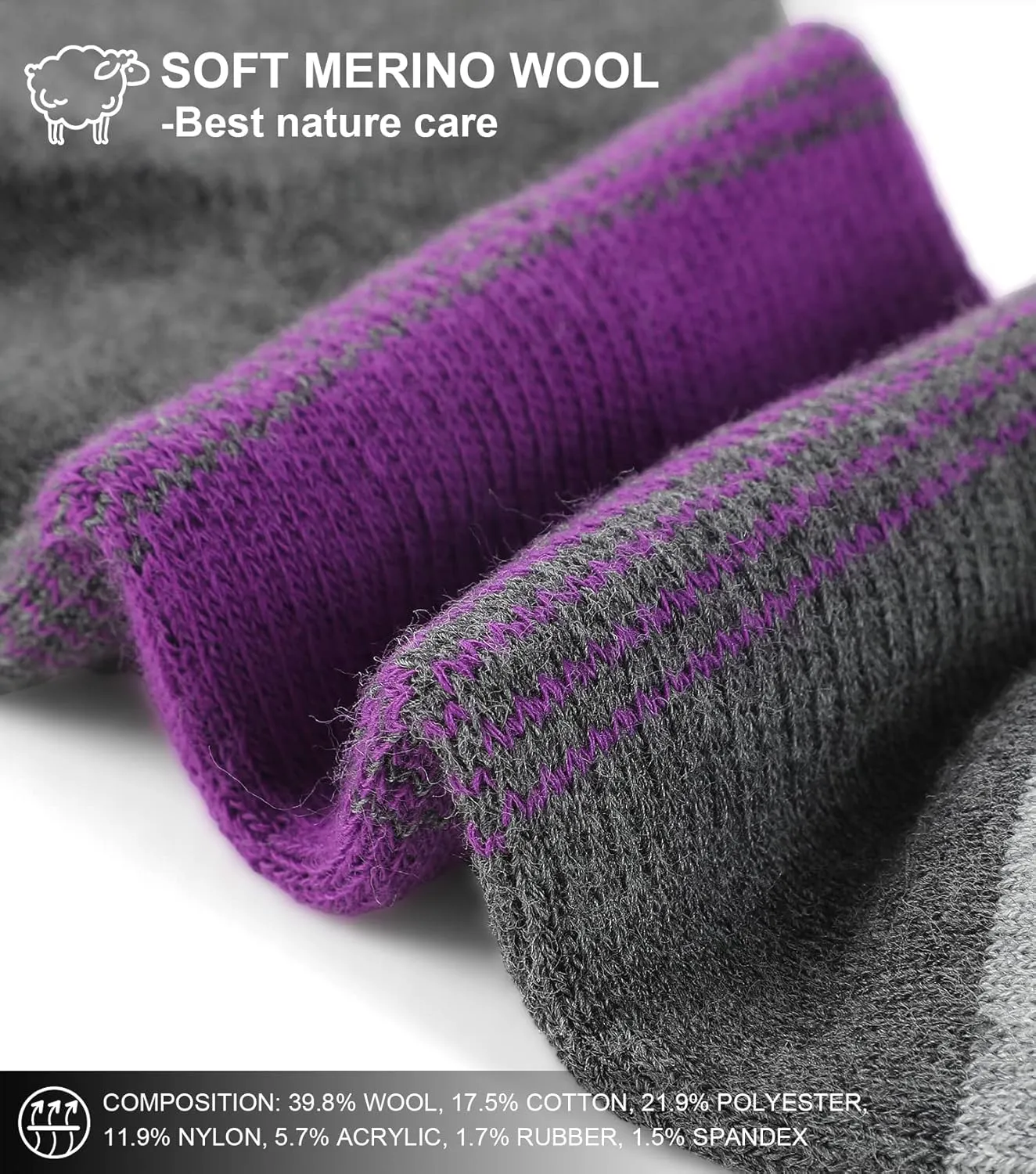 FITRELL 4 Pack Women's Merino Wool Hiking Socks Wicking Cushioned Warm Thermal Walking Boot Crew Socks Woollen Socks
