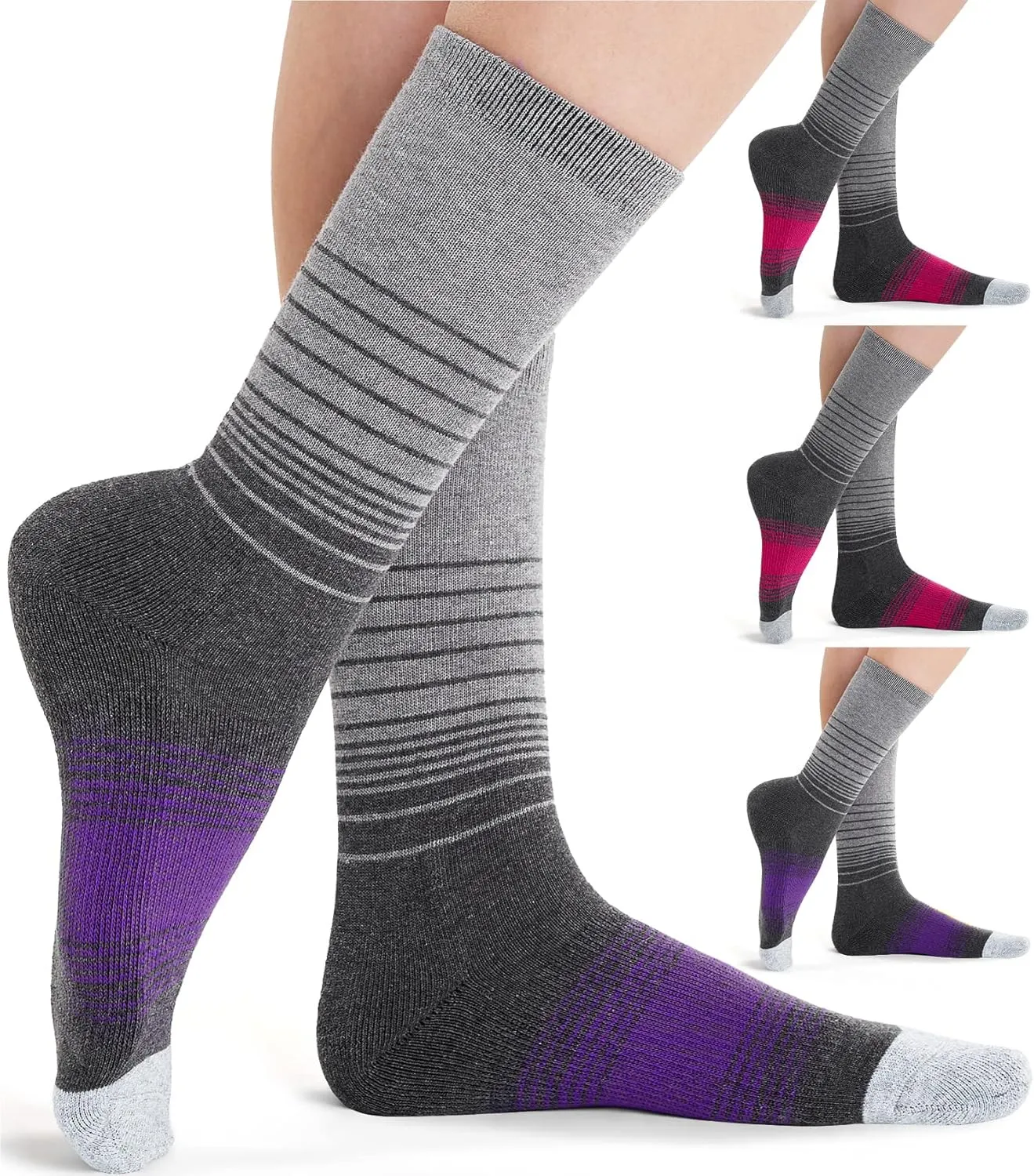 FITRELL 4 Pack Women's Merino Wool Hiking Socks Wicking Cushioned Warm Thermal Walking Boot Crew Socks Woollen Socks