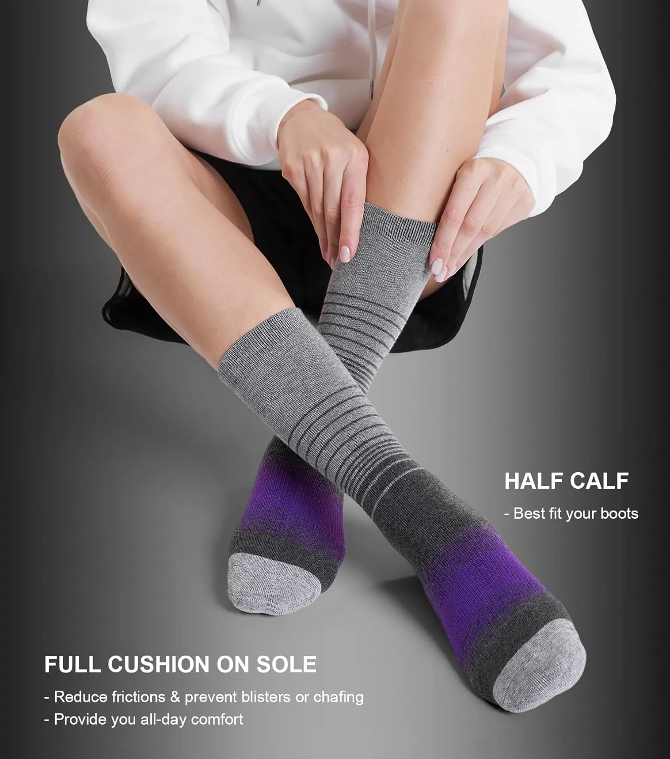 FITRELL 4 Pack Women's Merino Wool Hiking Socks Wicking Cushioned Warm Thermal Walking Boot Crew Socks Woollen Socks