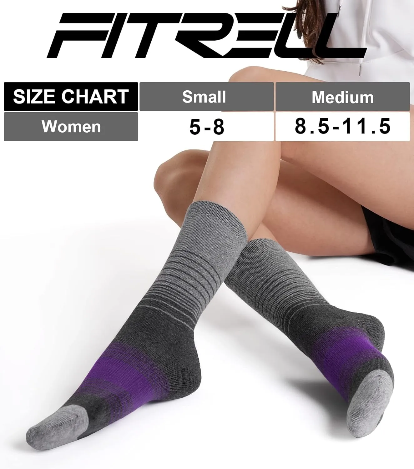 FITRELL 4 Pack Women's Merino Wool Hiking Socks Wicking Cushioned Warm Thermal Walking Boot Crew Socks Woollen Socks