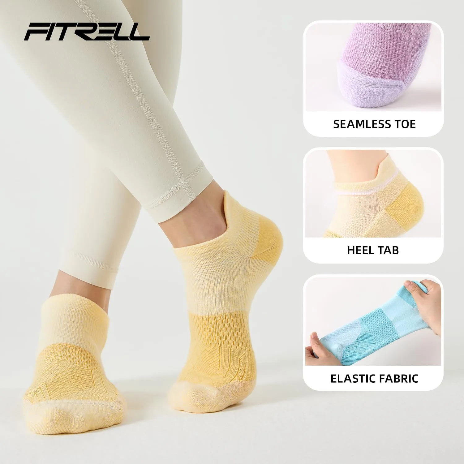 FITRELL 5-6 Pairs Ankle Running Socks for Women Athletic Cushioned Low Cut Tab Sports Socks