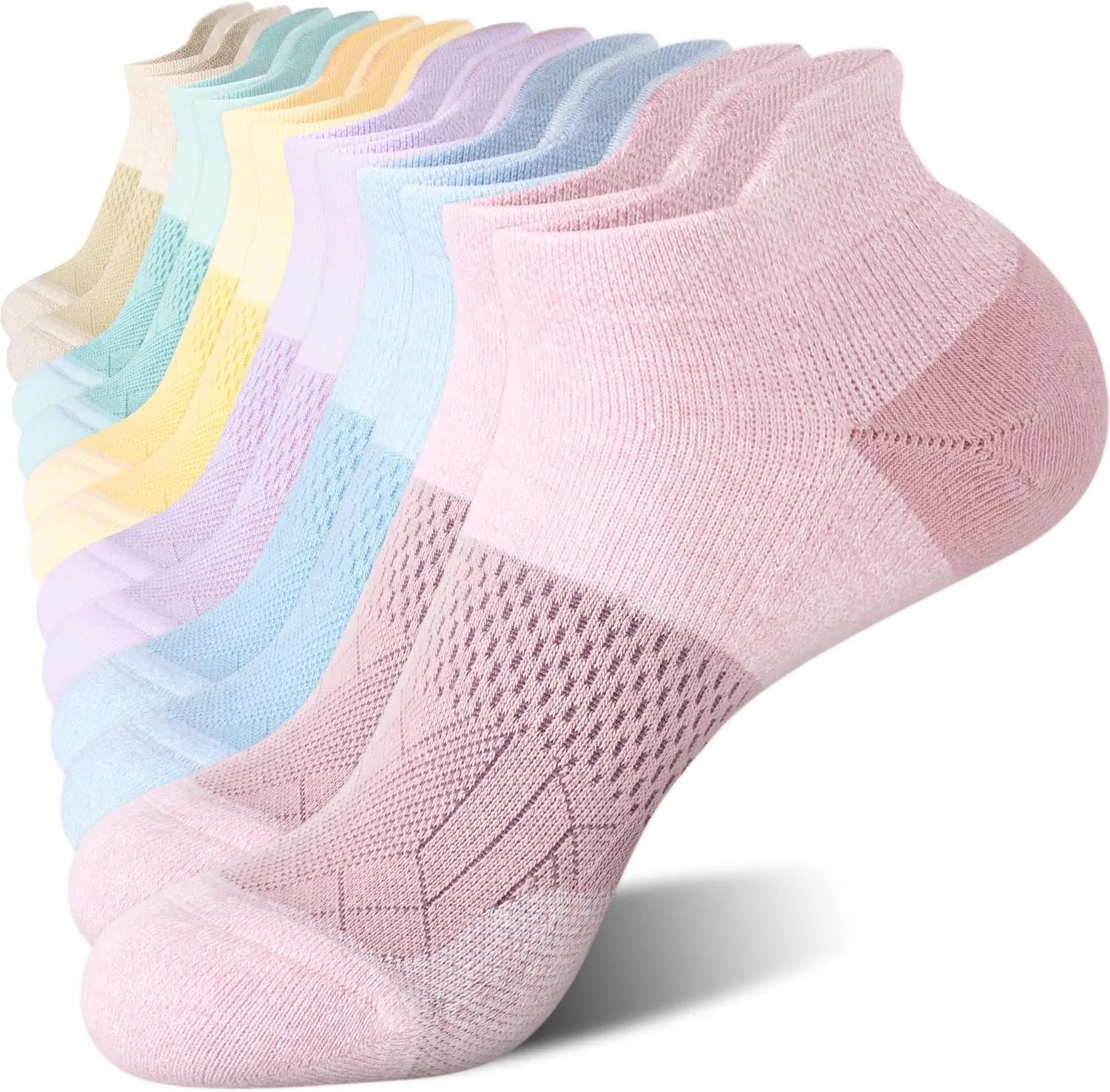 FITRELL 5-6 Pairs Ankle Running Socks for Women Athletic Cushioned Low Cut Tab Sports Socks