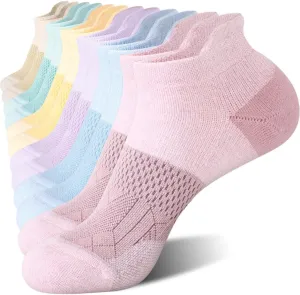 FITRELL 5-6 Pairs Ankle Running Socks for Women Athletic Cushioned Low Cut Tab Sports Socks