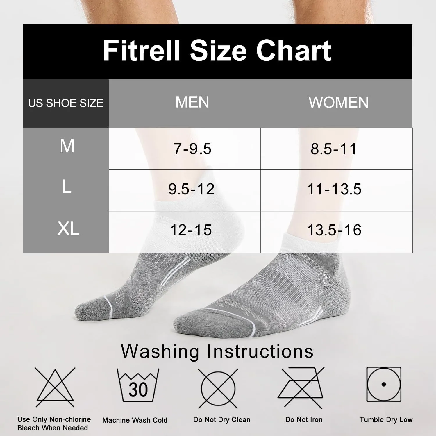 FITRELL Men's 6 Pack Ankle Running Socks Low Cut Cushioned Athletic Sports Socks 7-9/9-12/12-15