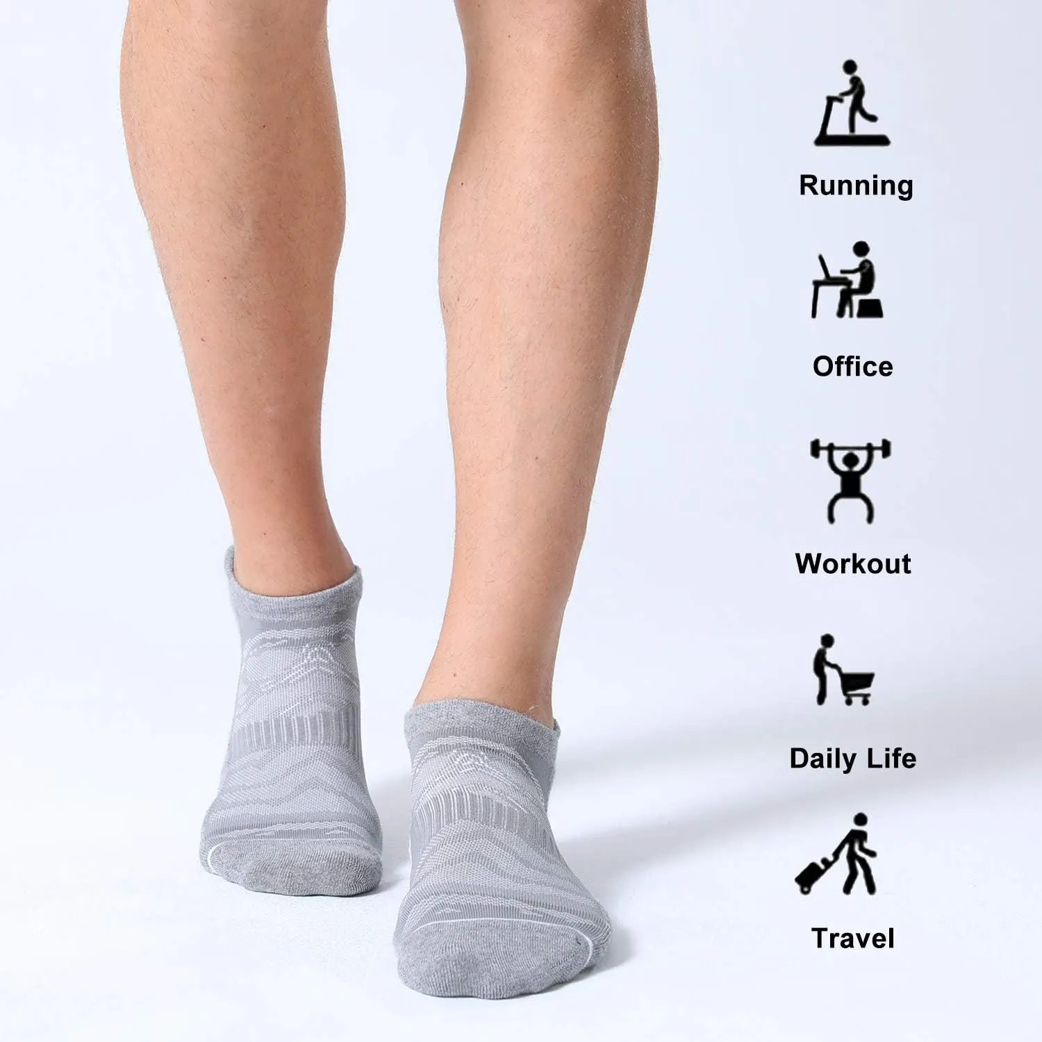 FITRELL Men's 6 Pack Ankle Running Socks Low Cut Cushioned Athletic Sports Socks 7-9/9-12/12-15