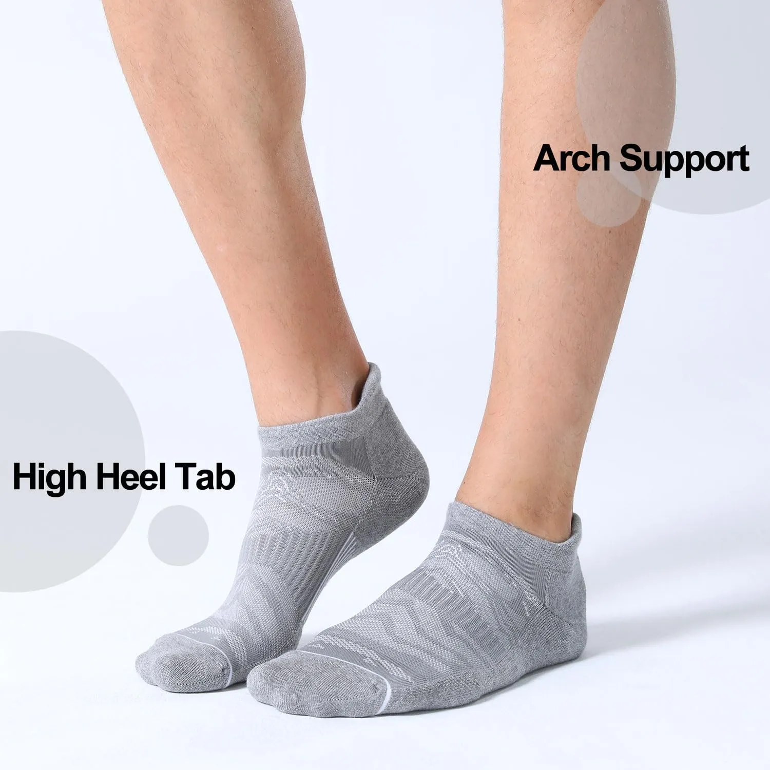 FITRELL Men's 6 Pack Ankle Running Socks Low Cut Cushioned Athletic Sports Socks 7-9/9-12/12-15