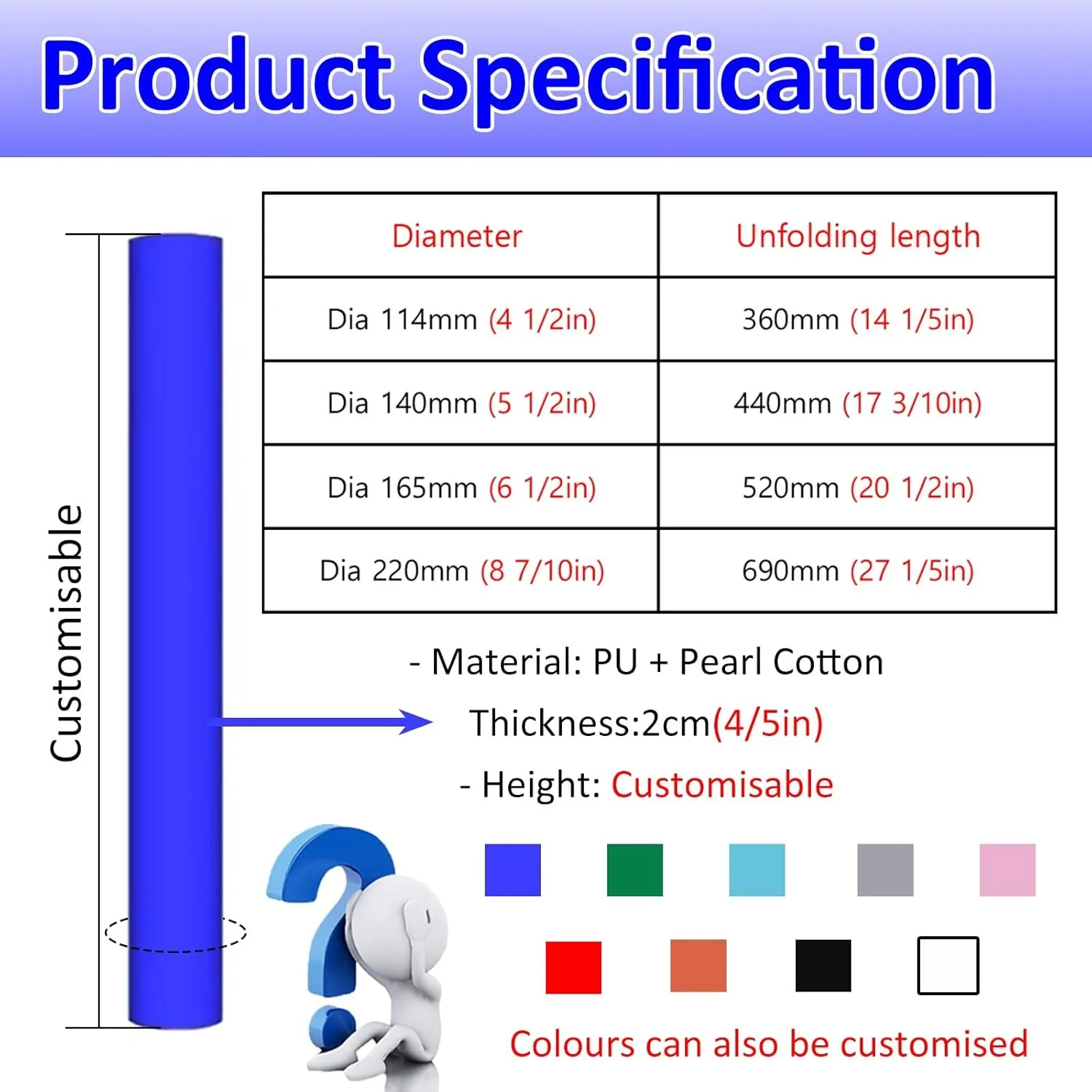 Fits 4" 5" 6" 8" Dia Basketball Hoop Protector Padding, UV-Resistant Garage Patio Awning Playground Pole Pads, Custom Round Pads for Basketball Poles All Weather(Blue,Dia 140mm (5 1/2in))