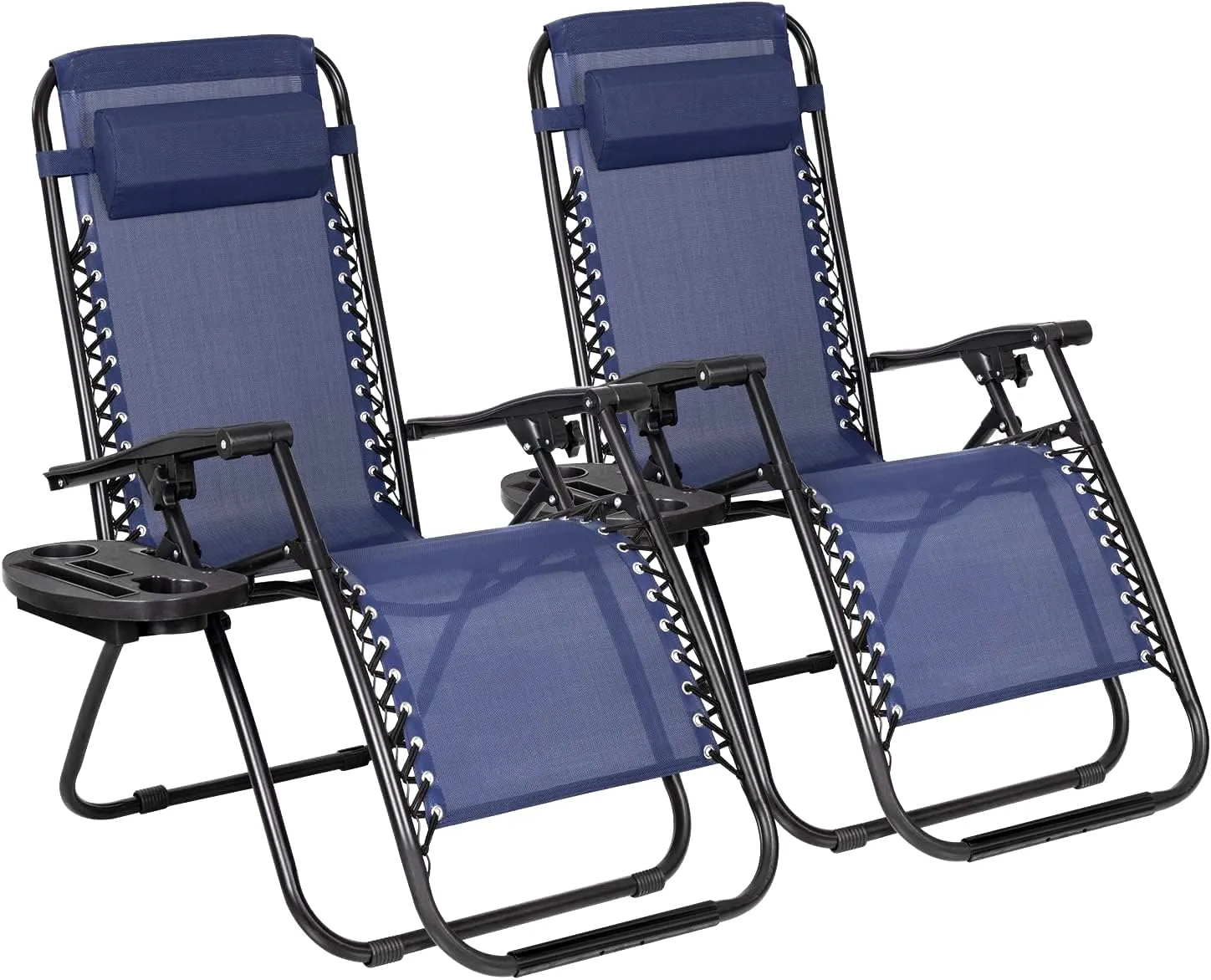 Flamaker Patio Zero Gravity Chair Outdoor Folding Lounge Chair Recliners Adjustable Lawn Lounge Chair with Pillow for Poolside, Yard and Camping (Deep Blue)