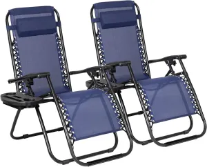 Flamaker Patio Zero Gravity Chair Outdoor Folding Lounge Chair Recliners Adjustable Lawn Lounge Chair with Pillow for Poolside, Yard and Camping (Deep Blue)