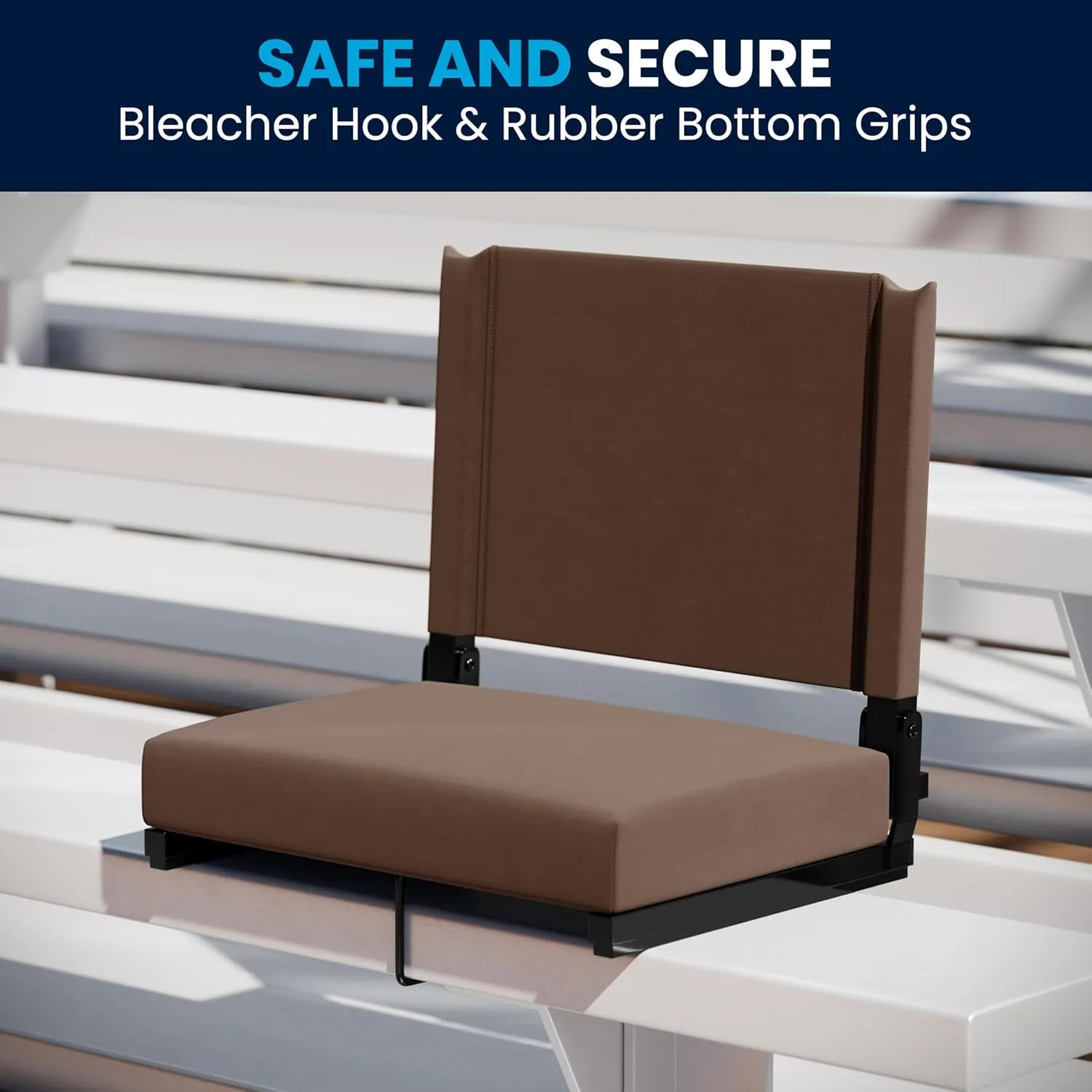 Flash Furniture Grandstand Portable Stadium Seat for Bleachers or Benches, Folding Padded Stadium Chair with Carrying Handle, 500 lb. Weight Capacity, Brown