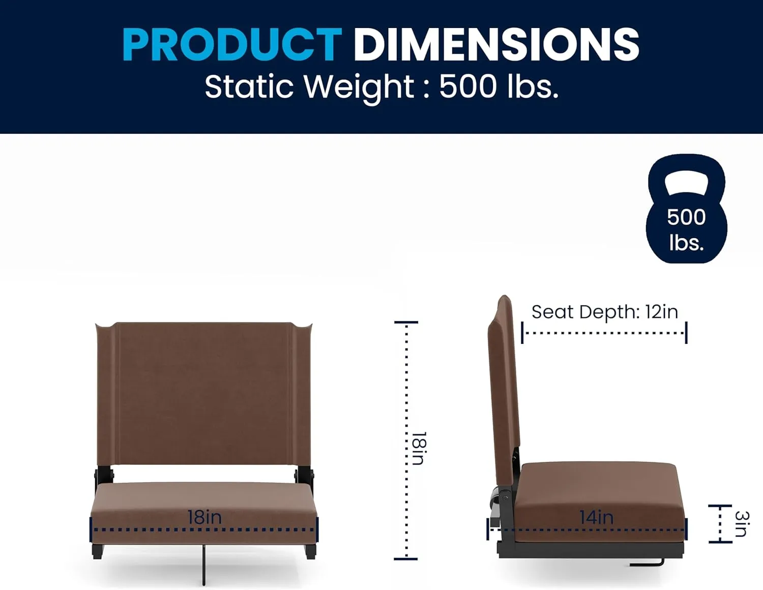 Flash Furniture Grandstand Portable Stadium Seat for Bleachers or Benches, Folding Padded Stadium Chair with Carrying Handle, 500 lb. Weight Capacity, Brown