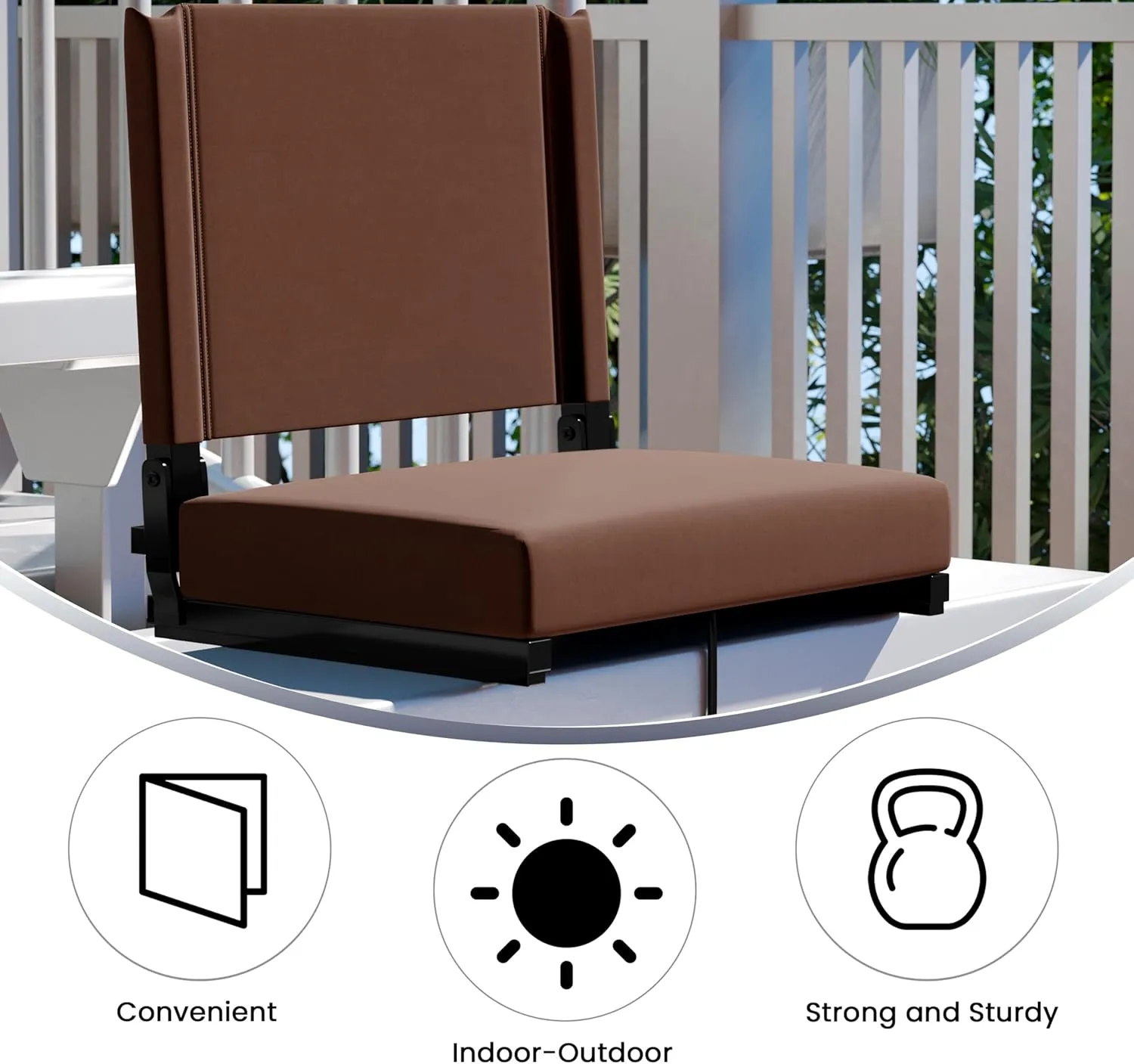 Flash Furniture Grandstand Portable Stadium Seat for Bleachers or Benches, Folding Padded Stadium Chair with Carrying Handle, 500 lb. Weight Capacity, Brown